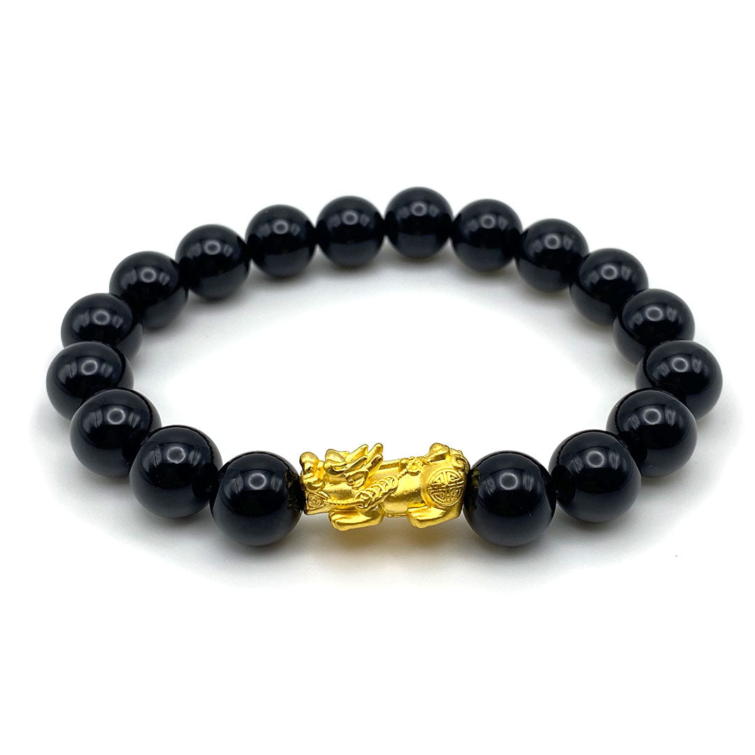 24k Gold Good Luck Feng Shui Pixiu Bead Bracelet Onyx Blue Lapis Green Malachite