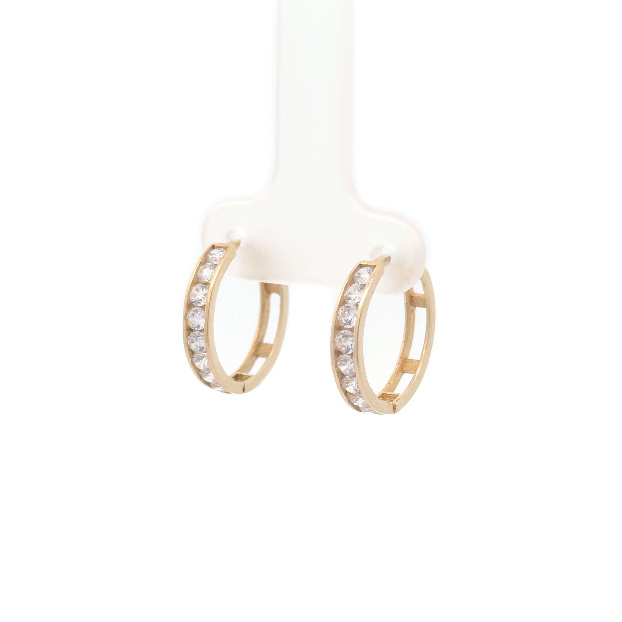 10k Yellow Gold Huggie Hoop Earrings 13mm with Cubic Zirconia Stones