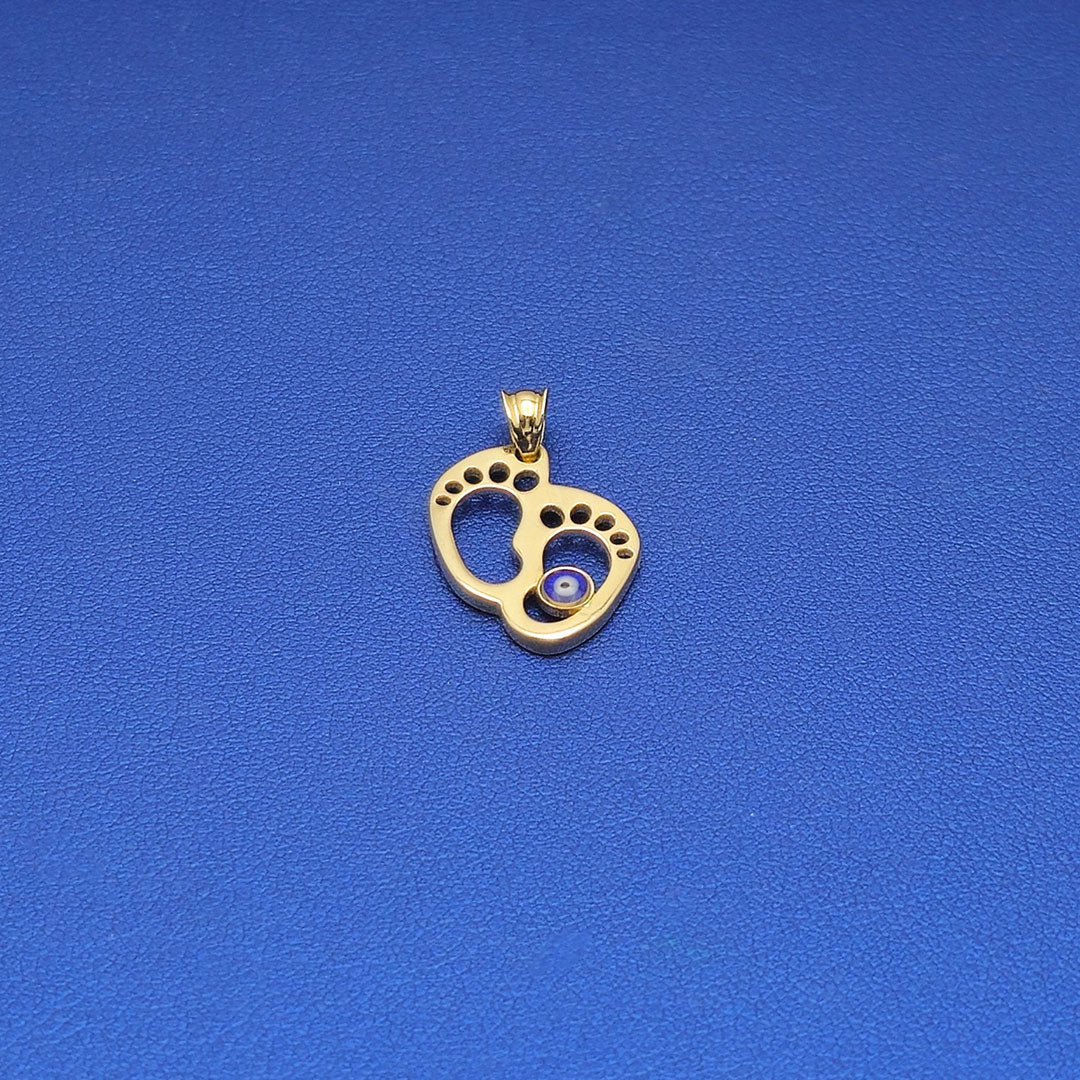 14k Baby Feet & Evil Eye with Blue Enamel Pendant