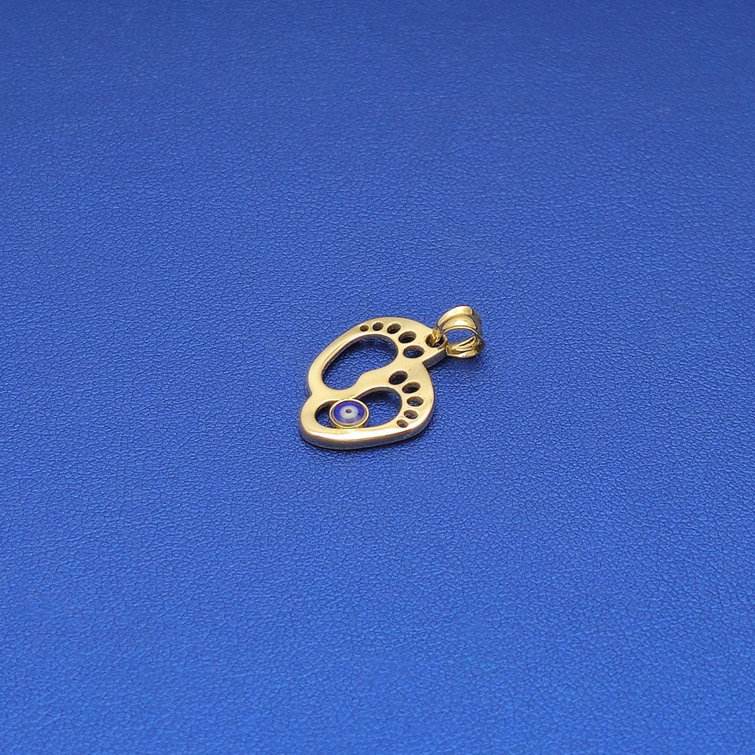 14k Baby Feet & Evil Eye with Blue Enamel Pendant Side