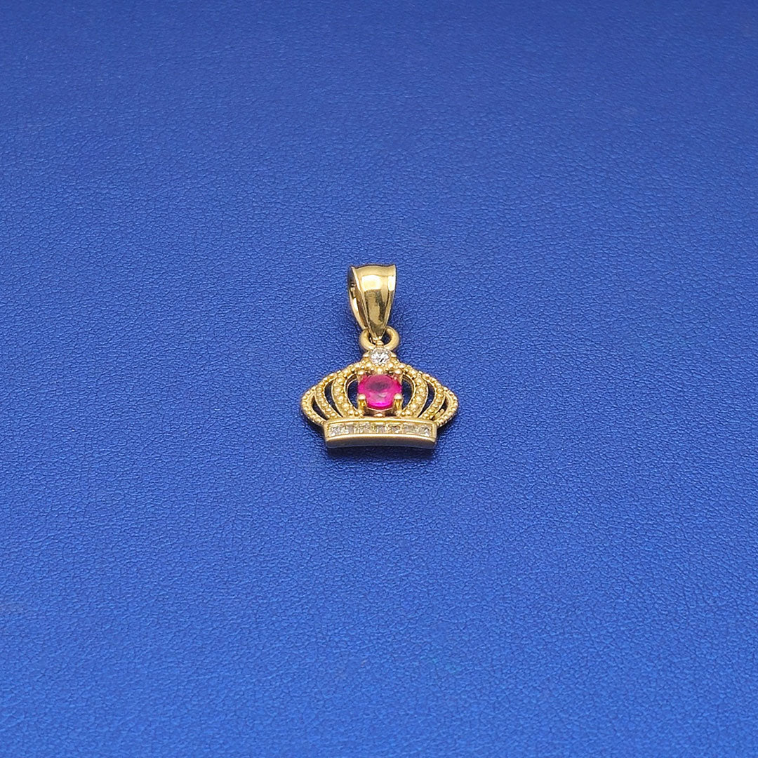 14k CZ Crown with Red Stone Pendant