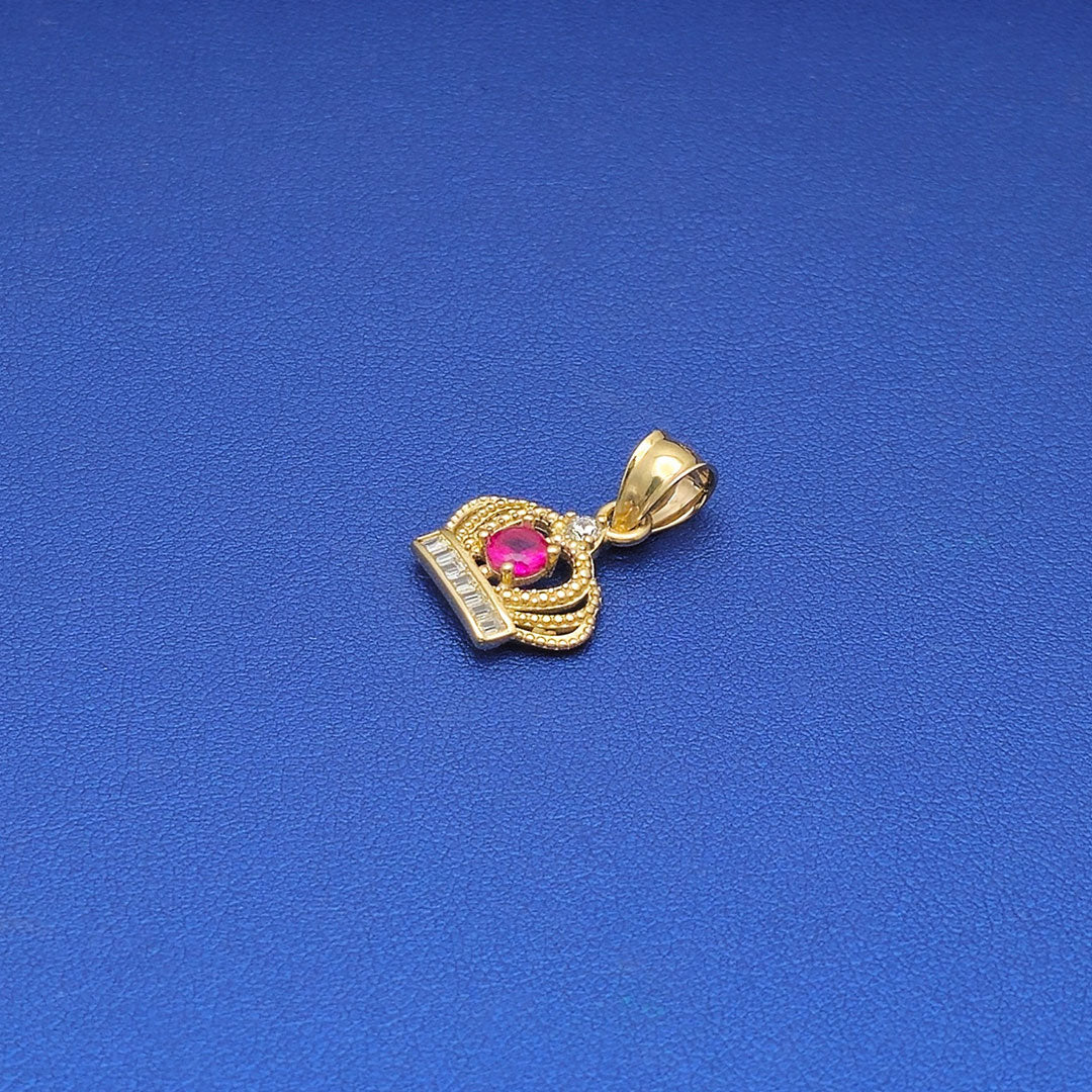 14k CZ Crown with Red Stone Pendant Side