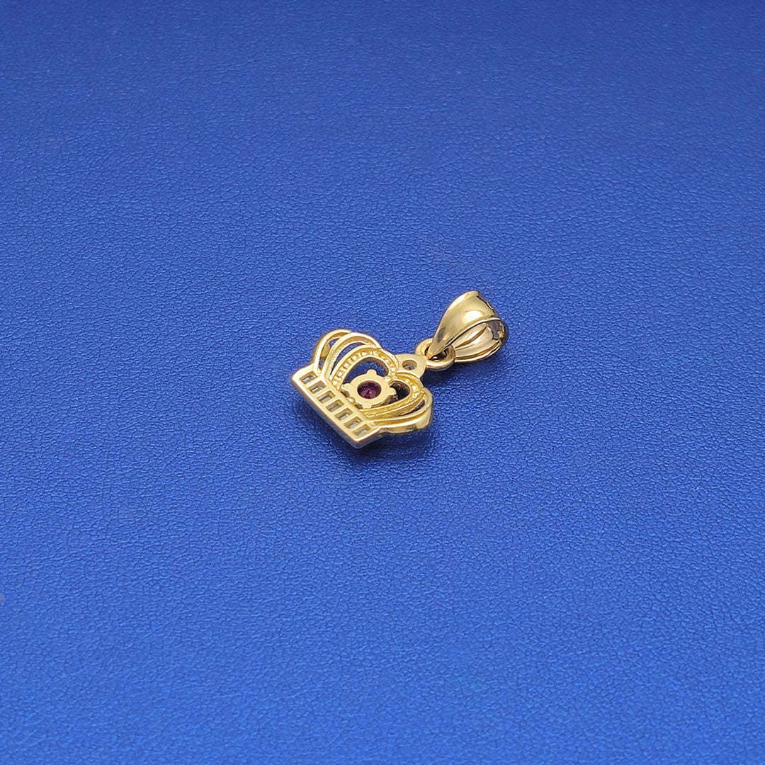 14k CZ Crown with Red Stone Pendant Back