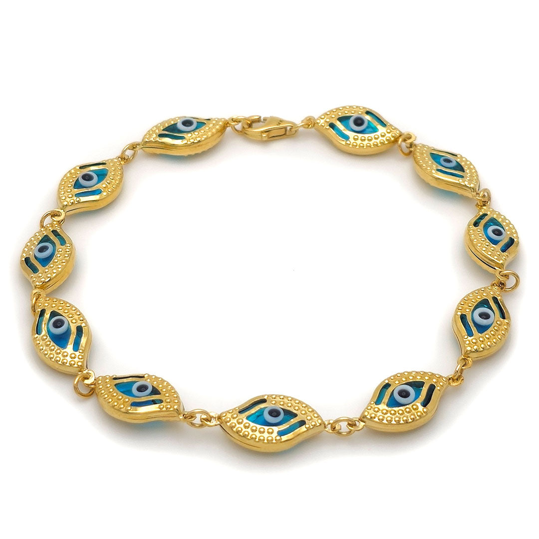 14k Evil Eye Shape Fancy Light Blue Bracelet