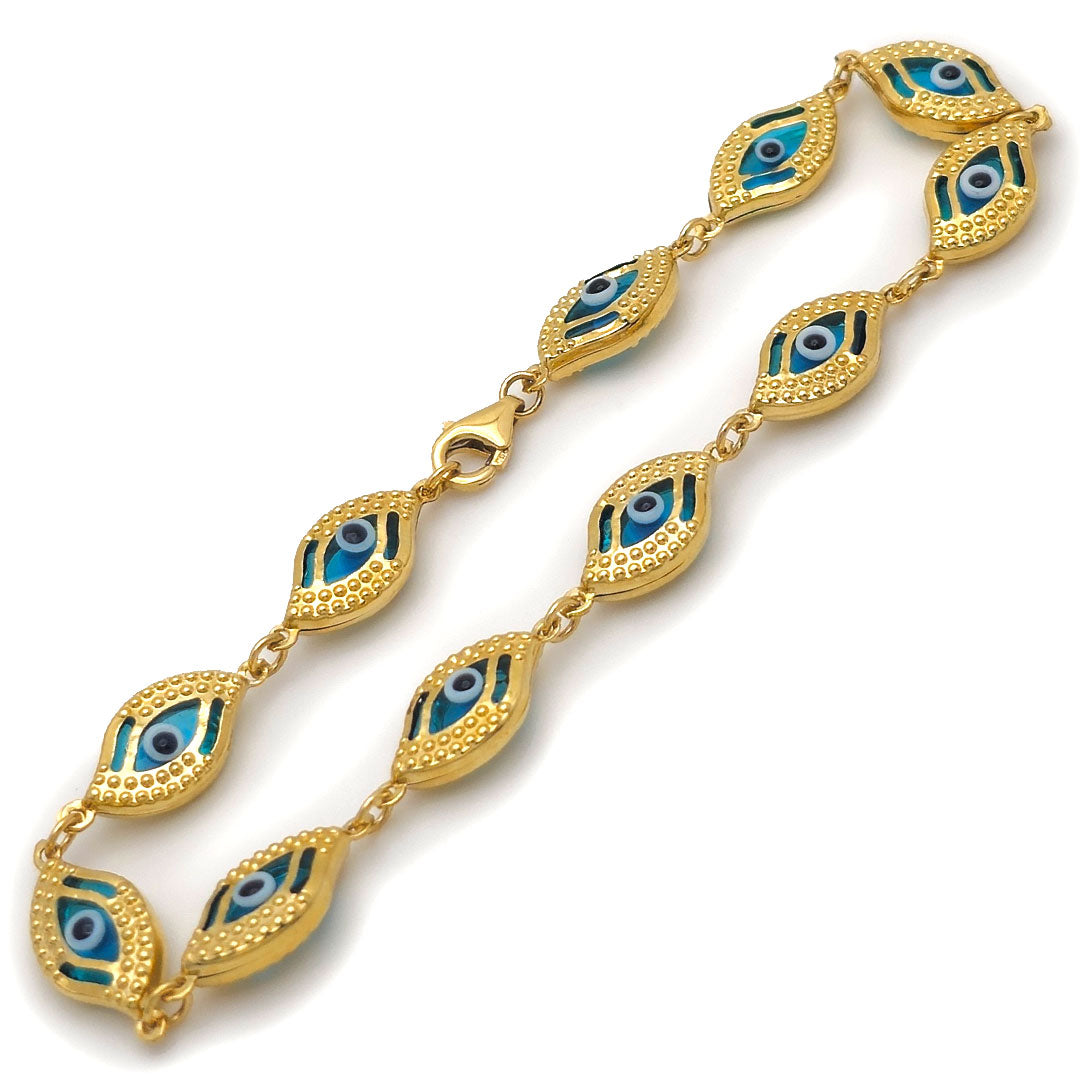 14k Evil Eye Shape Fancy Light Blue Bracelet Side