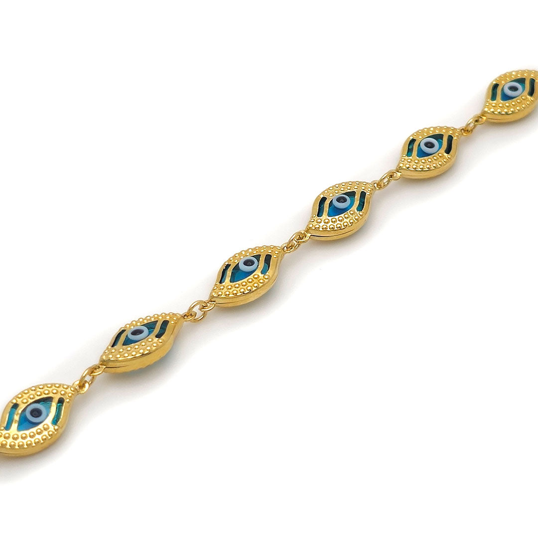 14k Evil Eye Shape Fancy Light Blue Bracelet close