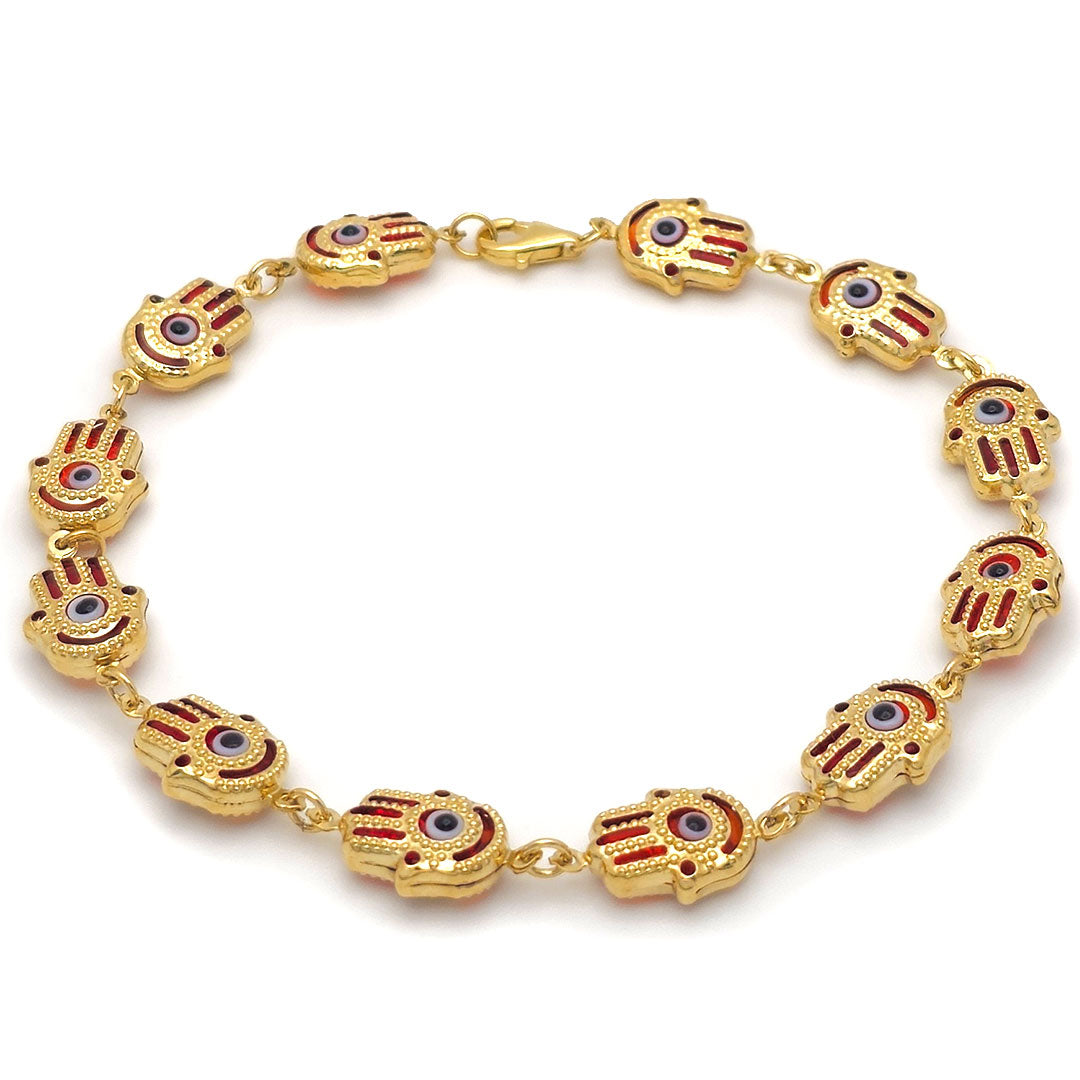 14k Hamsa Hand Shape Evil Eye Fancy Red Bracelet