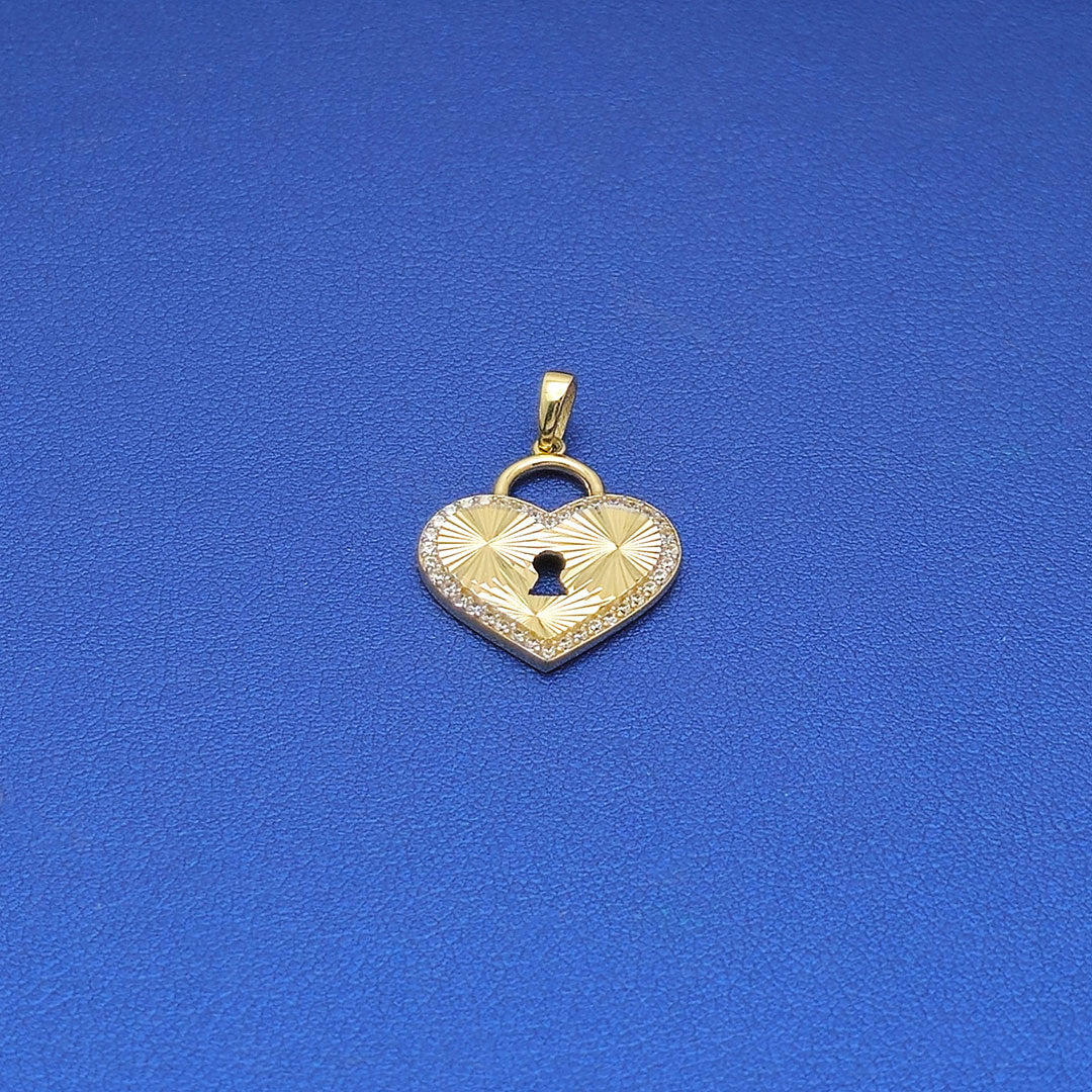 14k CZ Heart & Lock Fancy Pendant