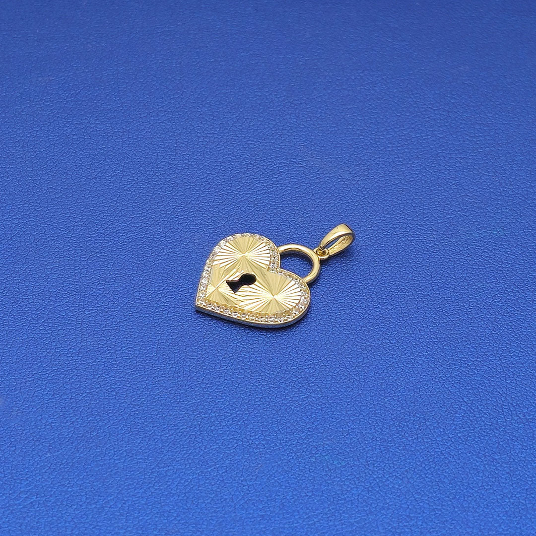 14k CZ Heart & Lock Fancy Pendant Side