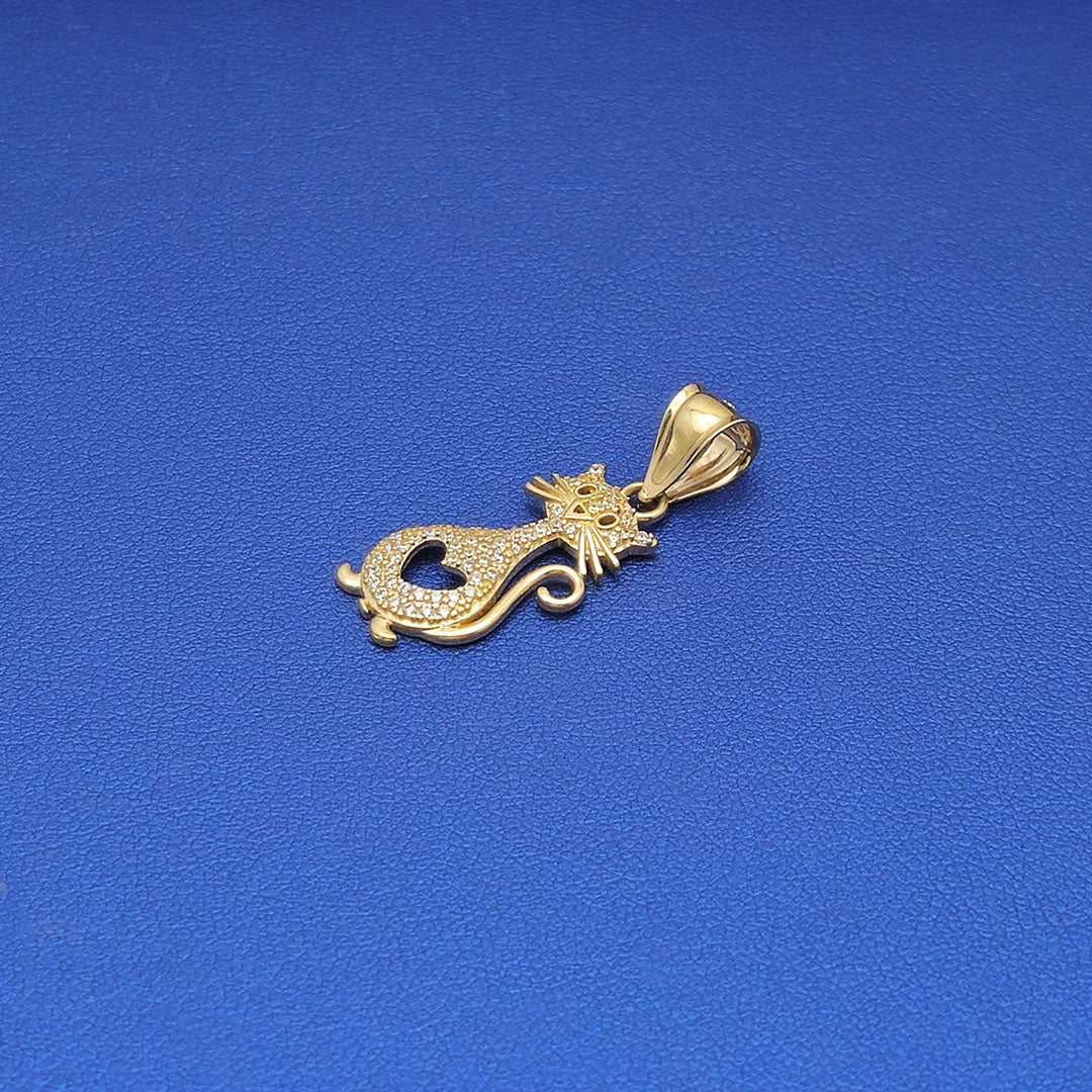 14k CZ Kitty Cat & Heart Pendant Side
