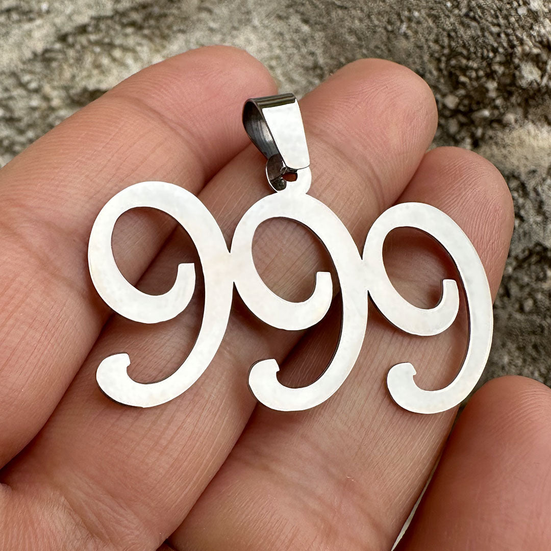 Number 999 Pendant in White Gold