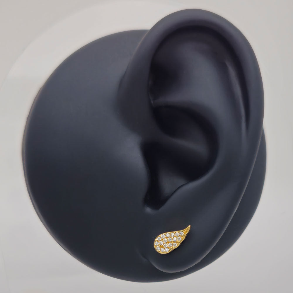14k CZ Angel Wing Stud Earrings on Ear Display