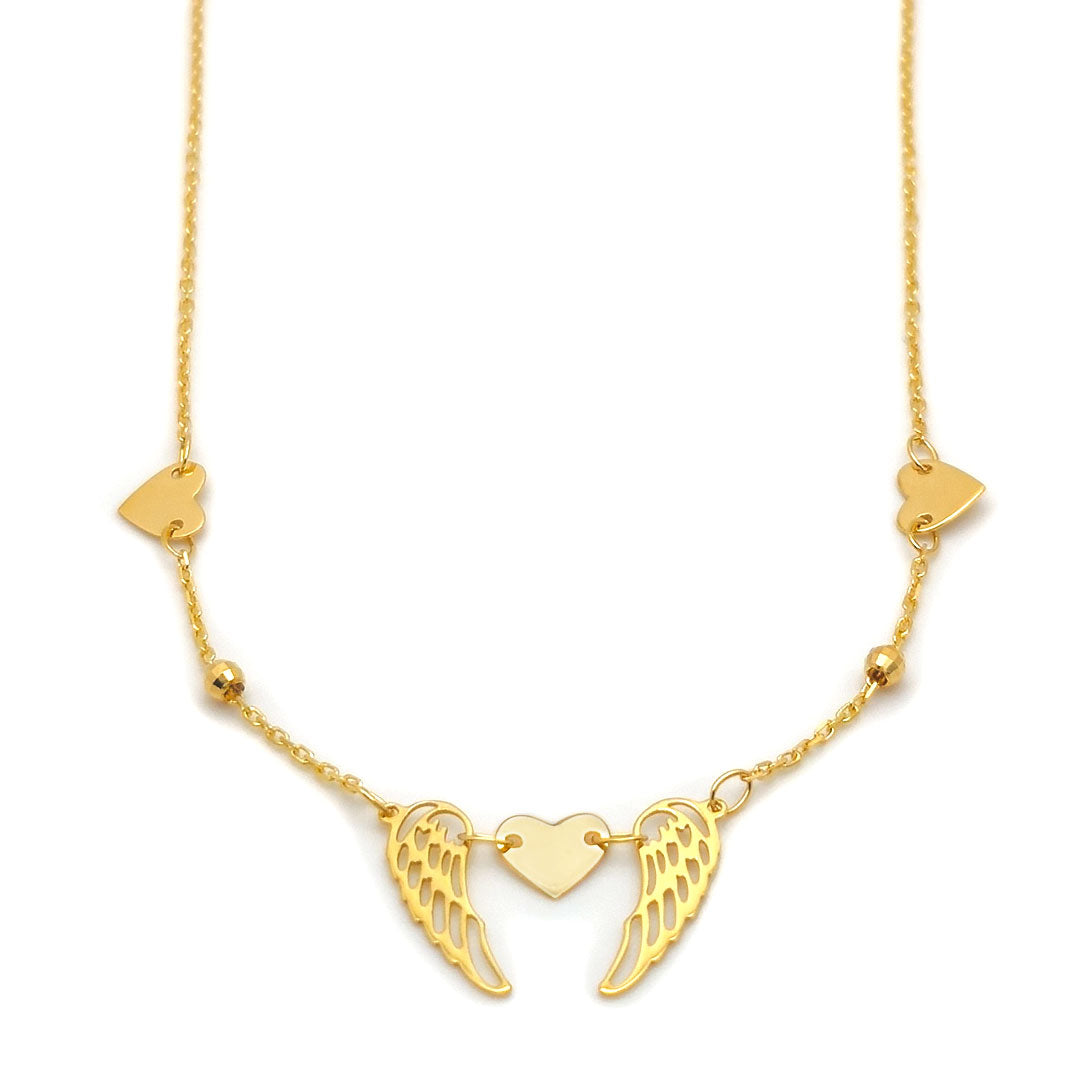 14k Heart & Angel Wing Minimalist Necklace