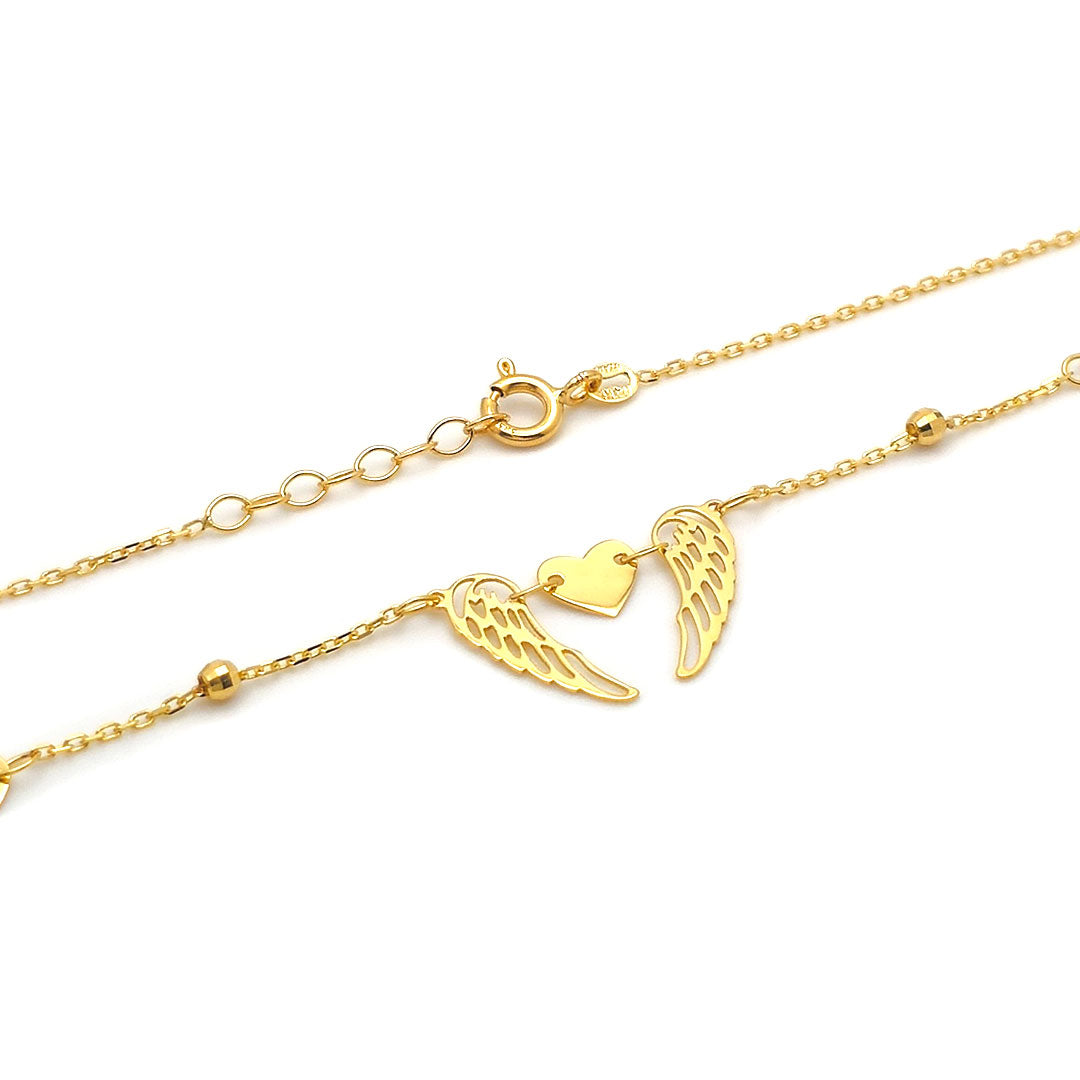 14k Heart & Angel Wing Minimalist Necklace with Spring Lock