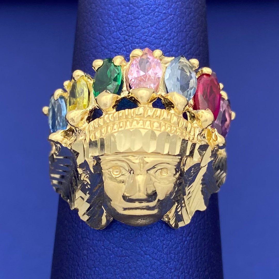 10k CZ Apache Head Multicolor Marquise Stones Ring