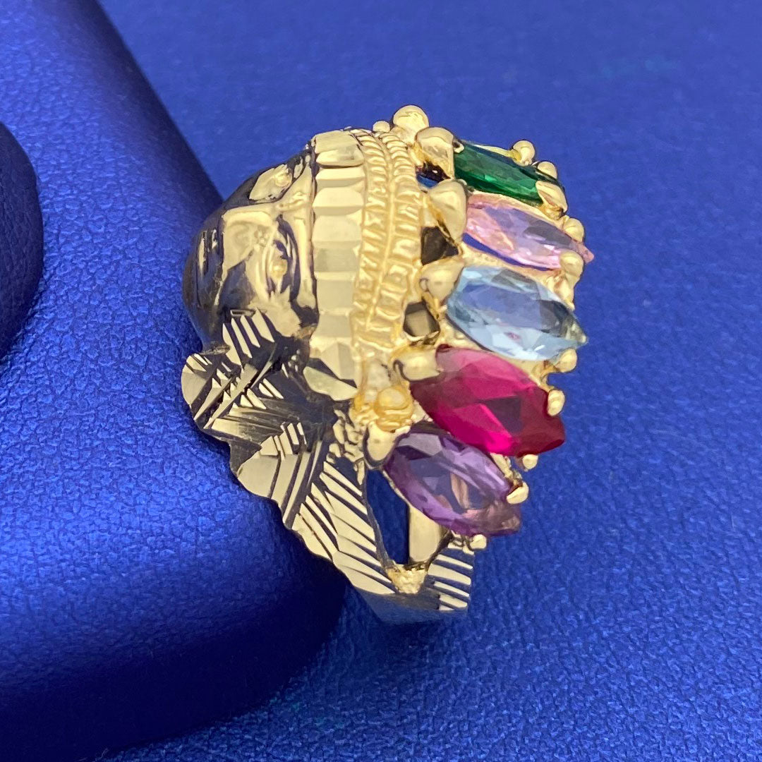 10k CZ Apache Head Multicolor Marquise Stones Ring