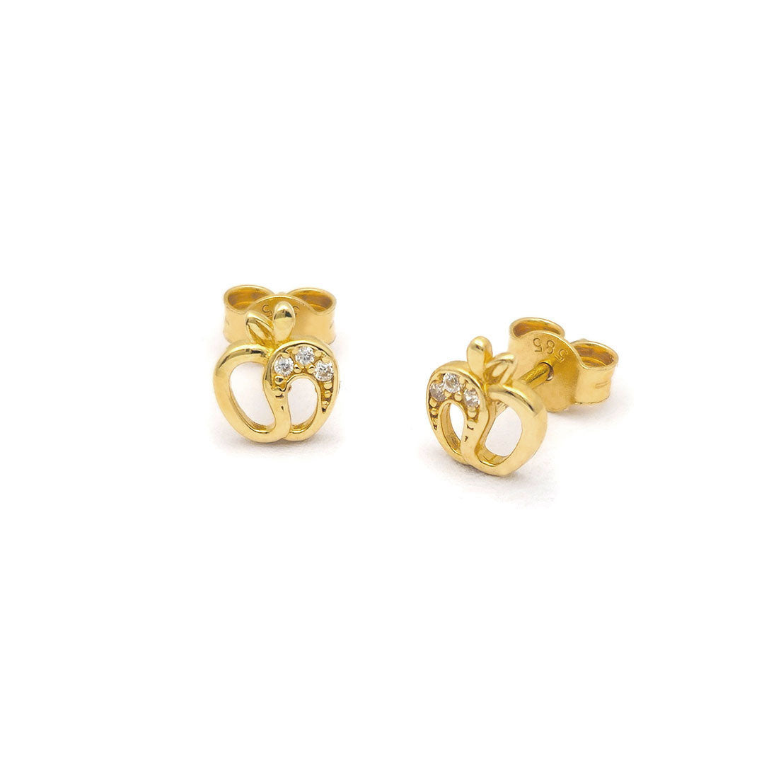 14k CZ Apple Outline Stud Earrings Side