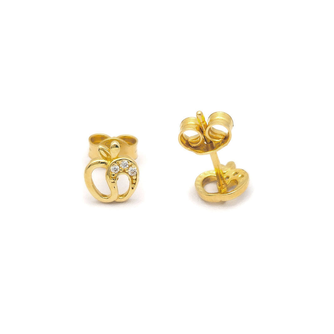 14k CZ Apple Outline Stud Earrings Back