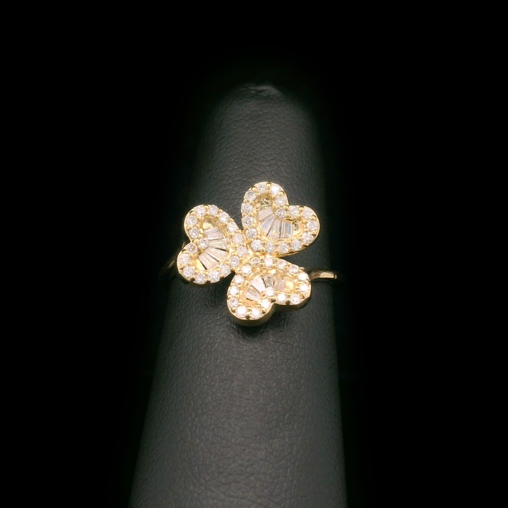 Diamond Triple Heart Clover Ring in 10k Yellow Gold on Finger Display