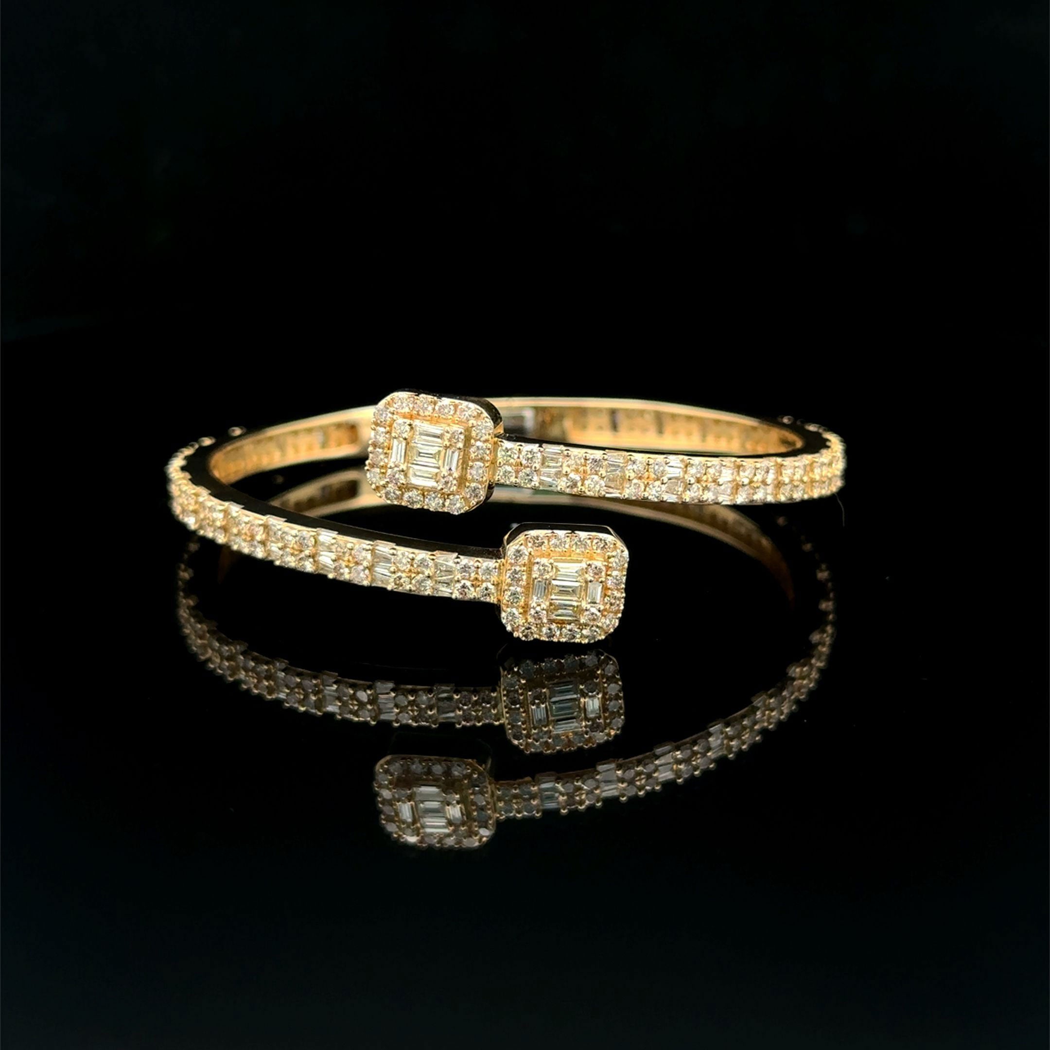 Baguette & Round Diamond Clip Open Wrap Bracelet 10k Yellow Gold 4.00ct