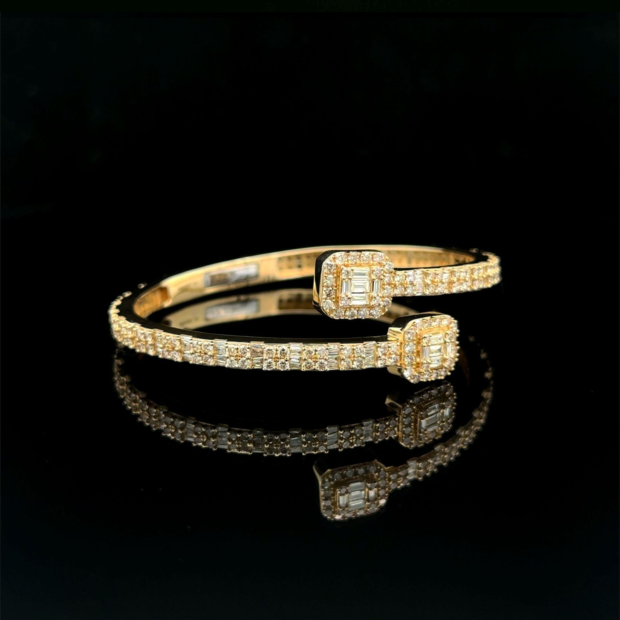 Baguette & Round Diamond Clip Open Wrap Bracelet 10k Yellow Gold 4.00ct Side Right