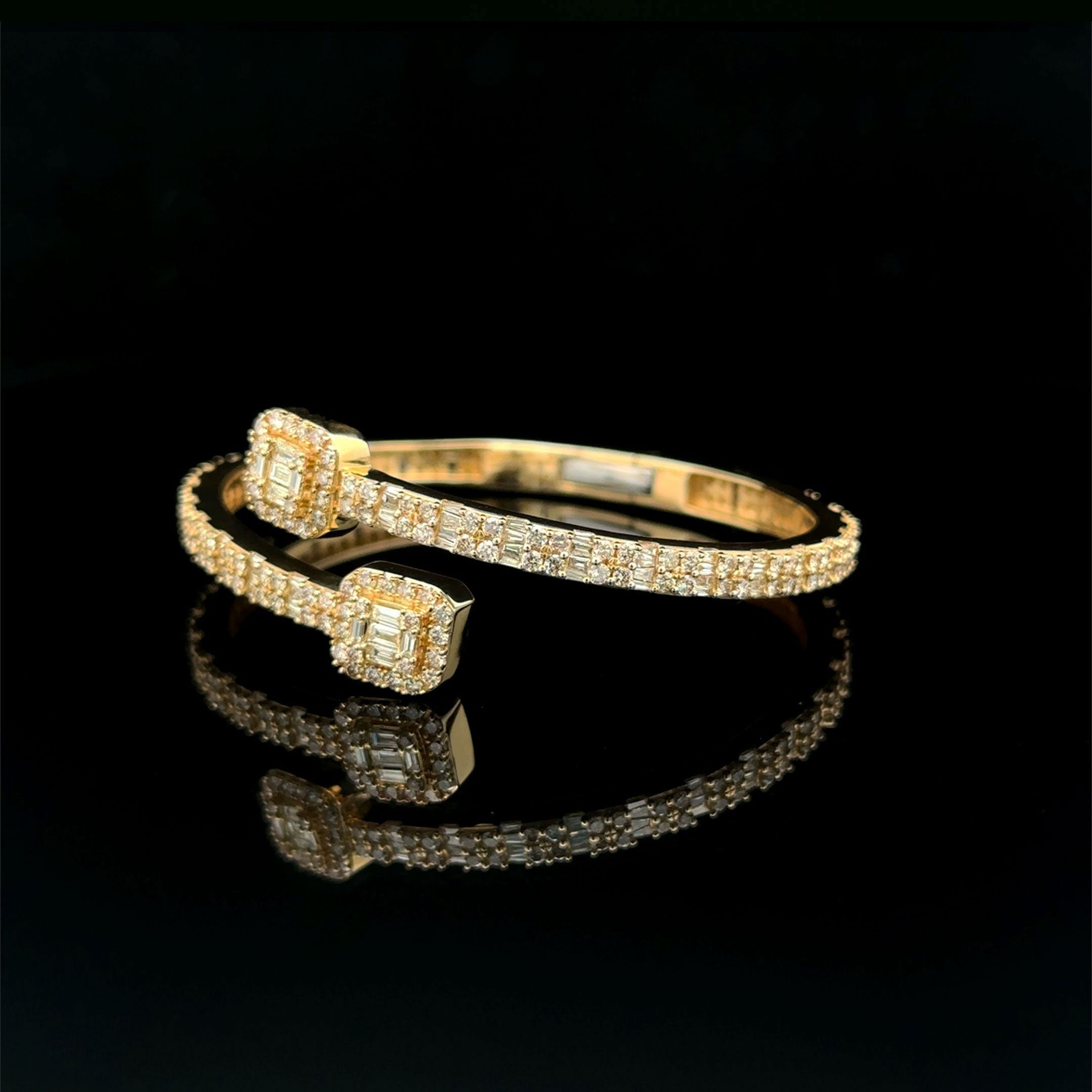 Baguette & Round Diamond Clip Open Wrap Bracelet 10k Yellow Gold 4.00ct Side Left