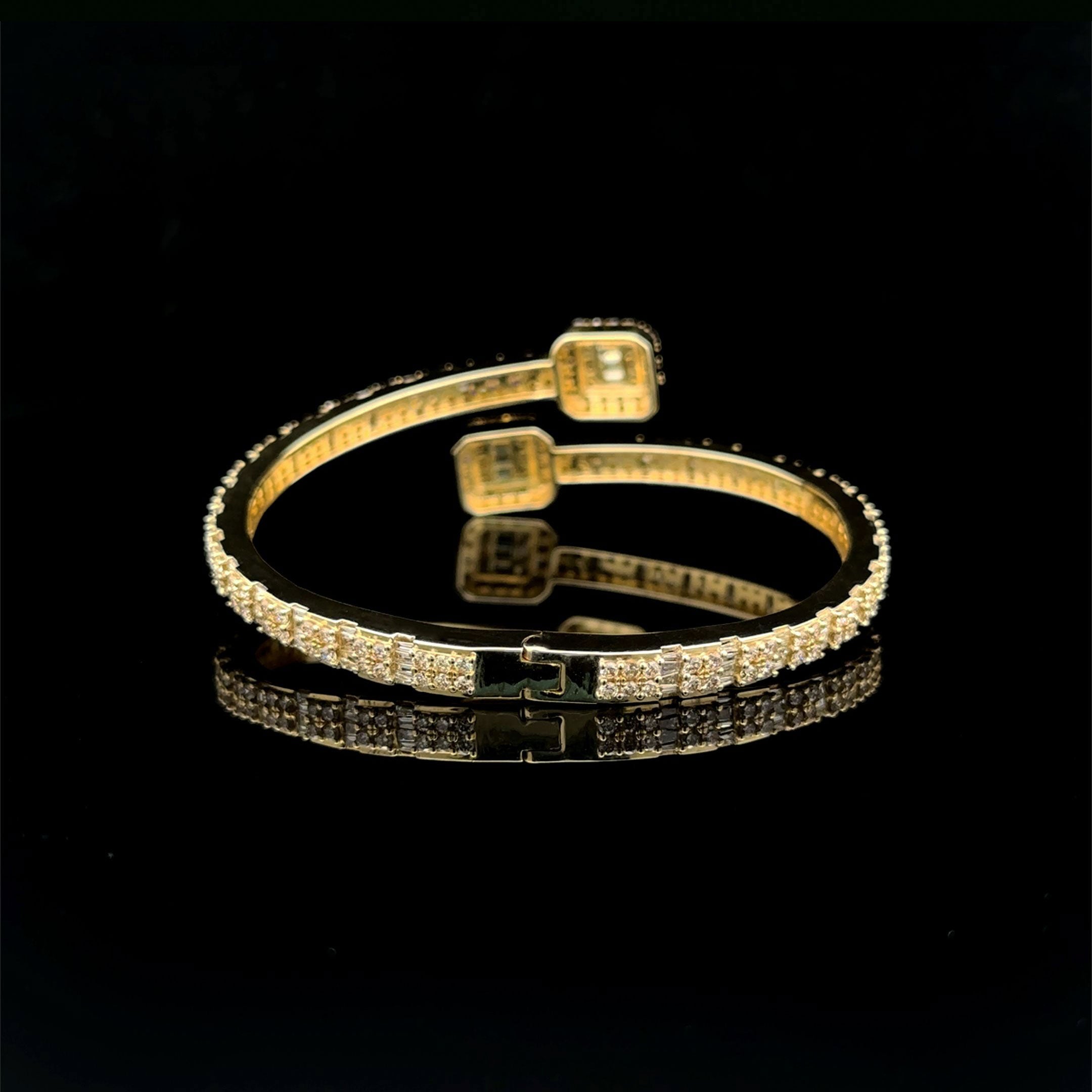 Baguette & Round Diamond Clip Open Wrap Bracelet 10k Yellow Gold 4.00ct Back