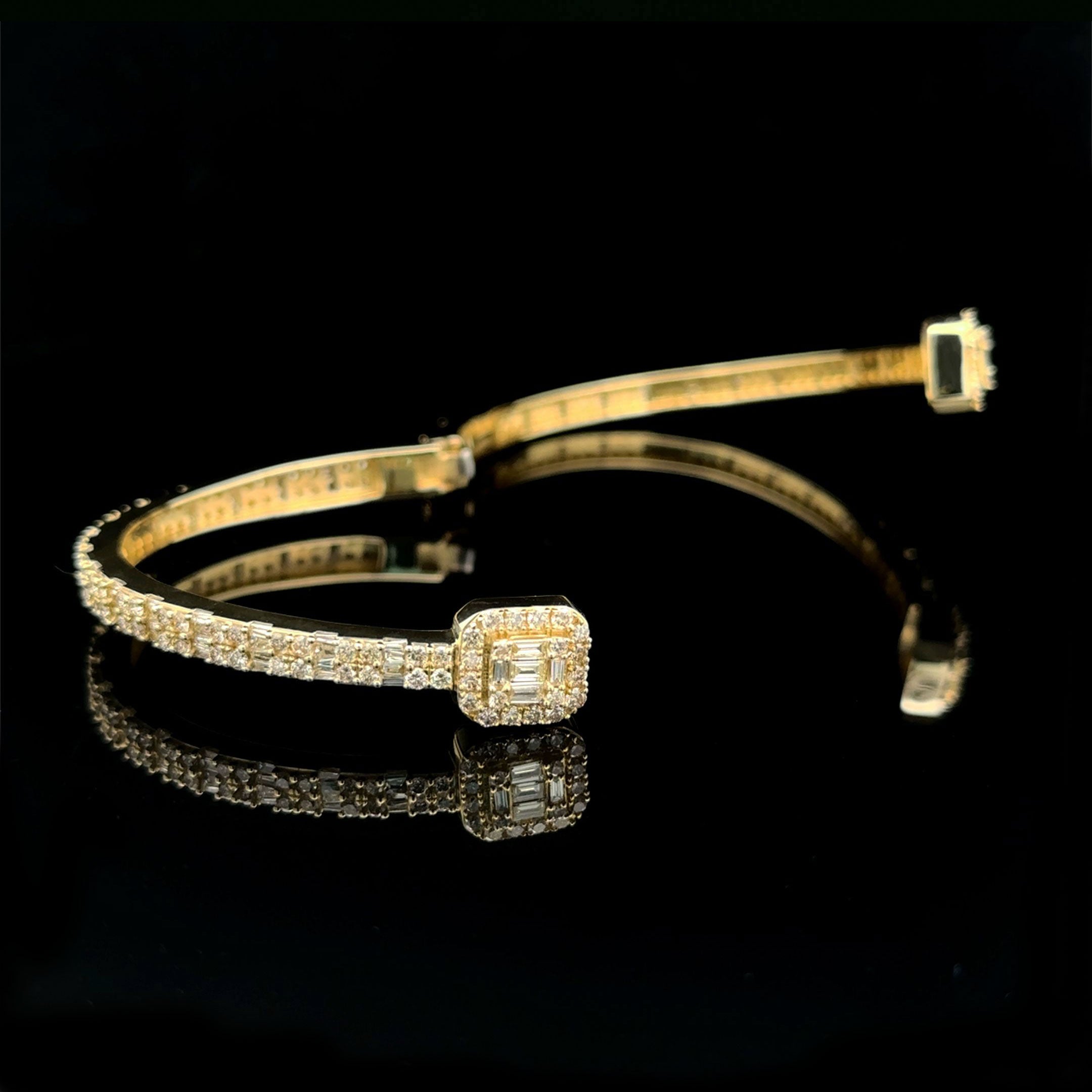 Baguette & Round Diamond Clip Open Wrap Bracelet 10k Yellow Gold 4.00ct Opened