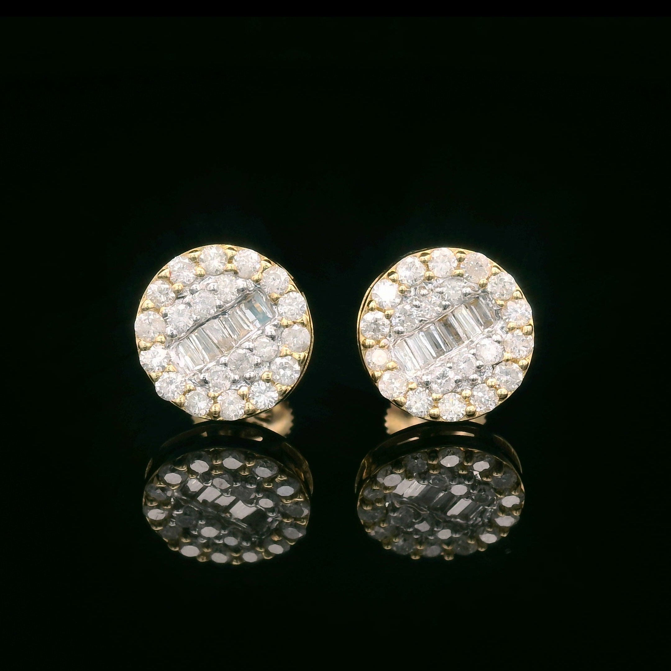 Baguette and round diamond screw back earrings