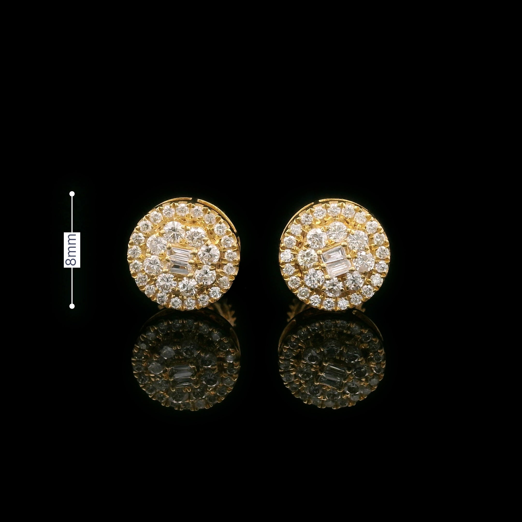 Baguette & Round Diamond Round Screw Back Earrings 10k Yellow Gold 0.50ctw Size 8mm