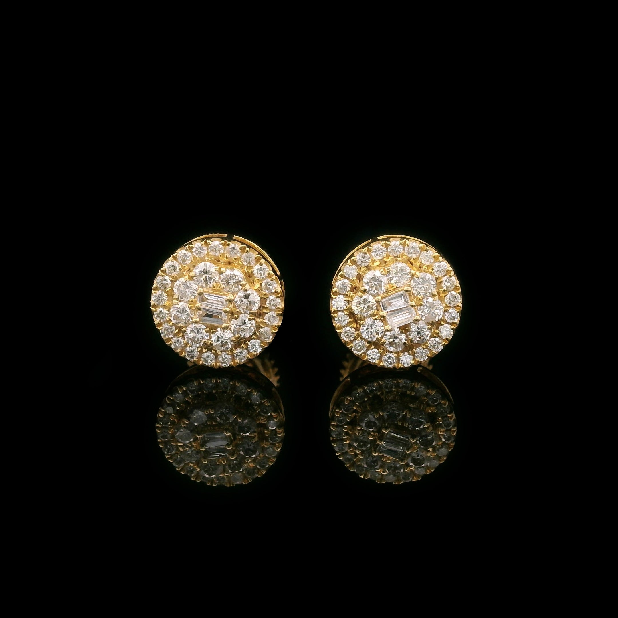 Baguette & Round Diamond Round Screw Back Earrings 10k Yellow Gold 0.50ctw