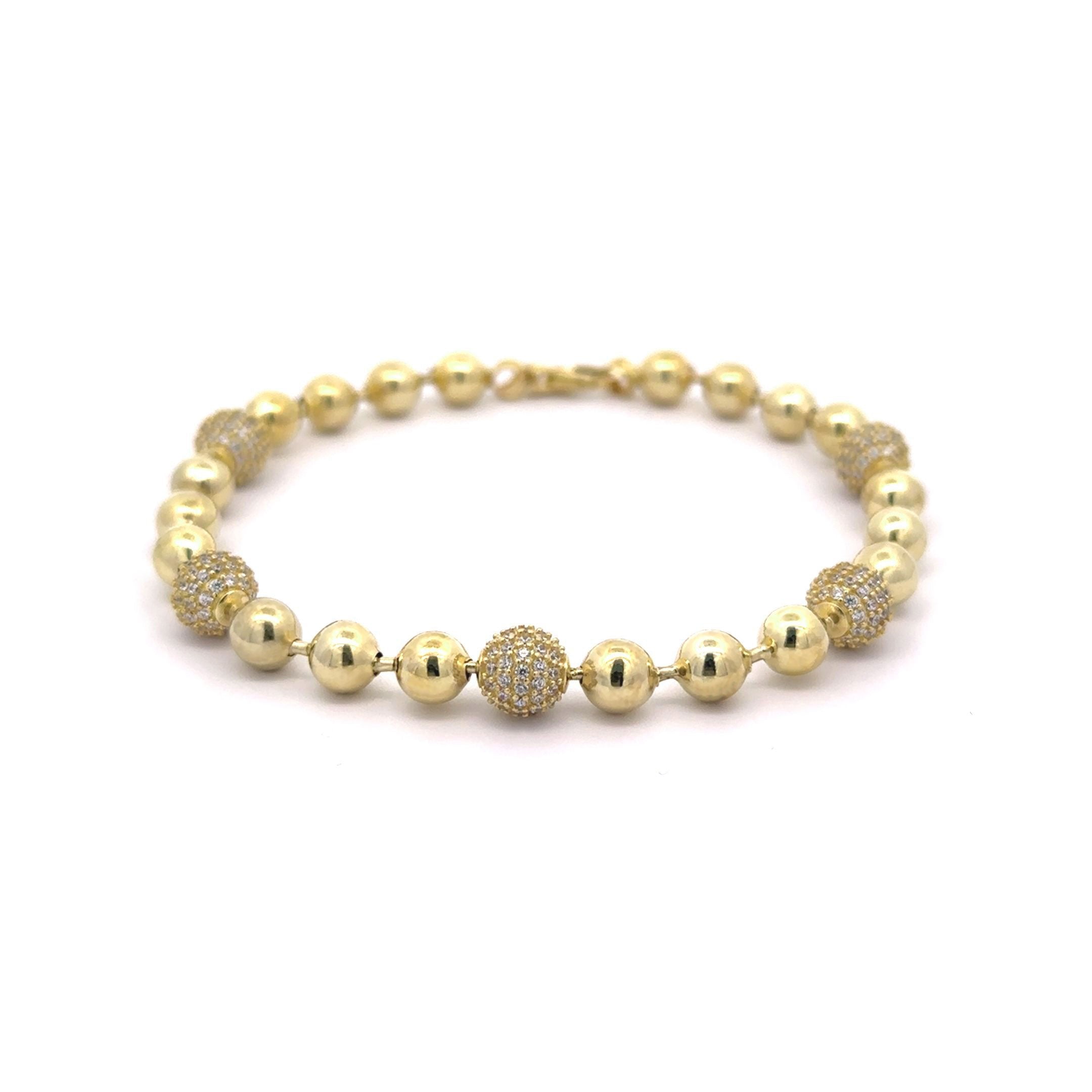 10k CZ Ball & Pave Design Bracelet