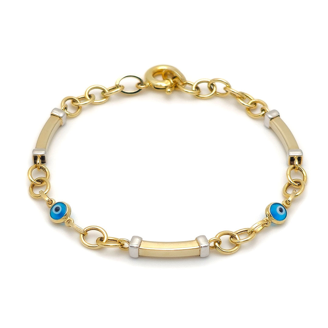 10k Evil Eye & Bar Bracelet