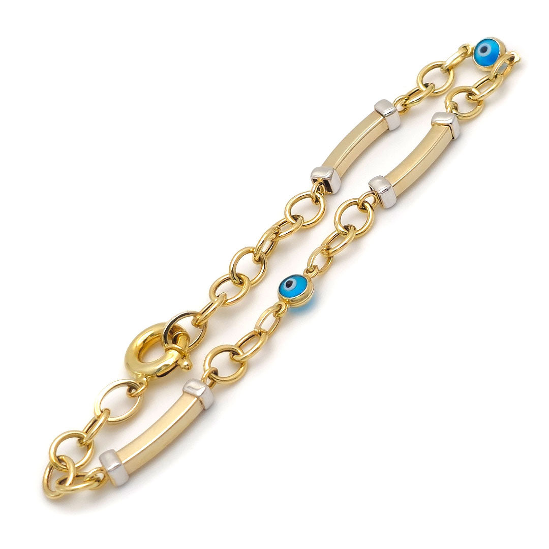 Evil Eye & Bar Bracelet in 10k Yellow Gold Side