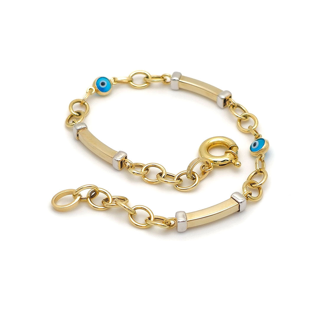 Evil Eye & Bar Bracelet in 10k Yellow Gold Opened