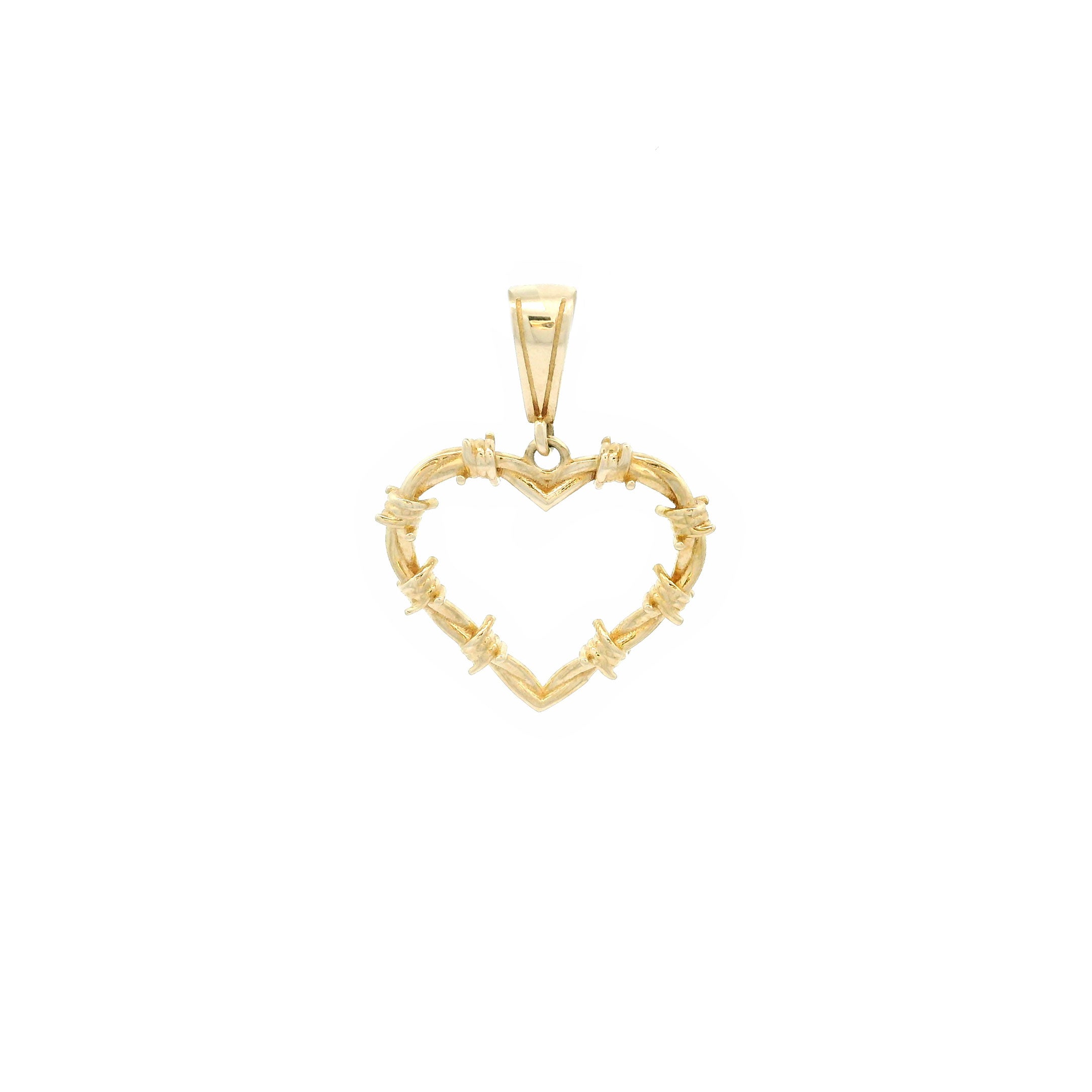 10k Yellow Gold Heart Outline Pendant with Barbwire Design