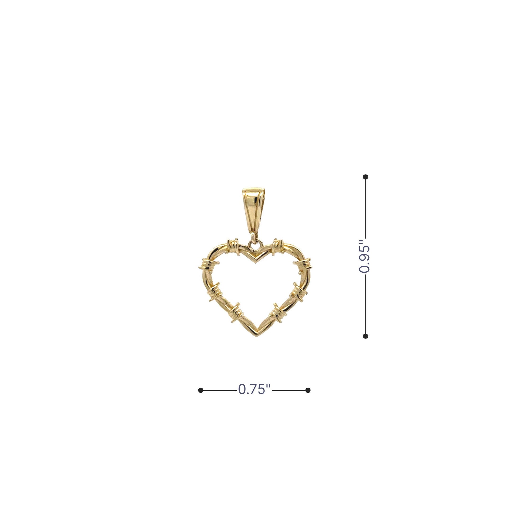 10k Barbwire Heart Outline Pendant M Size