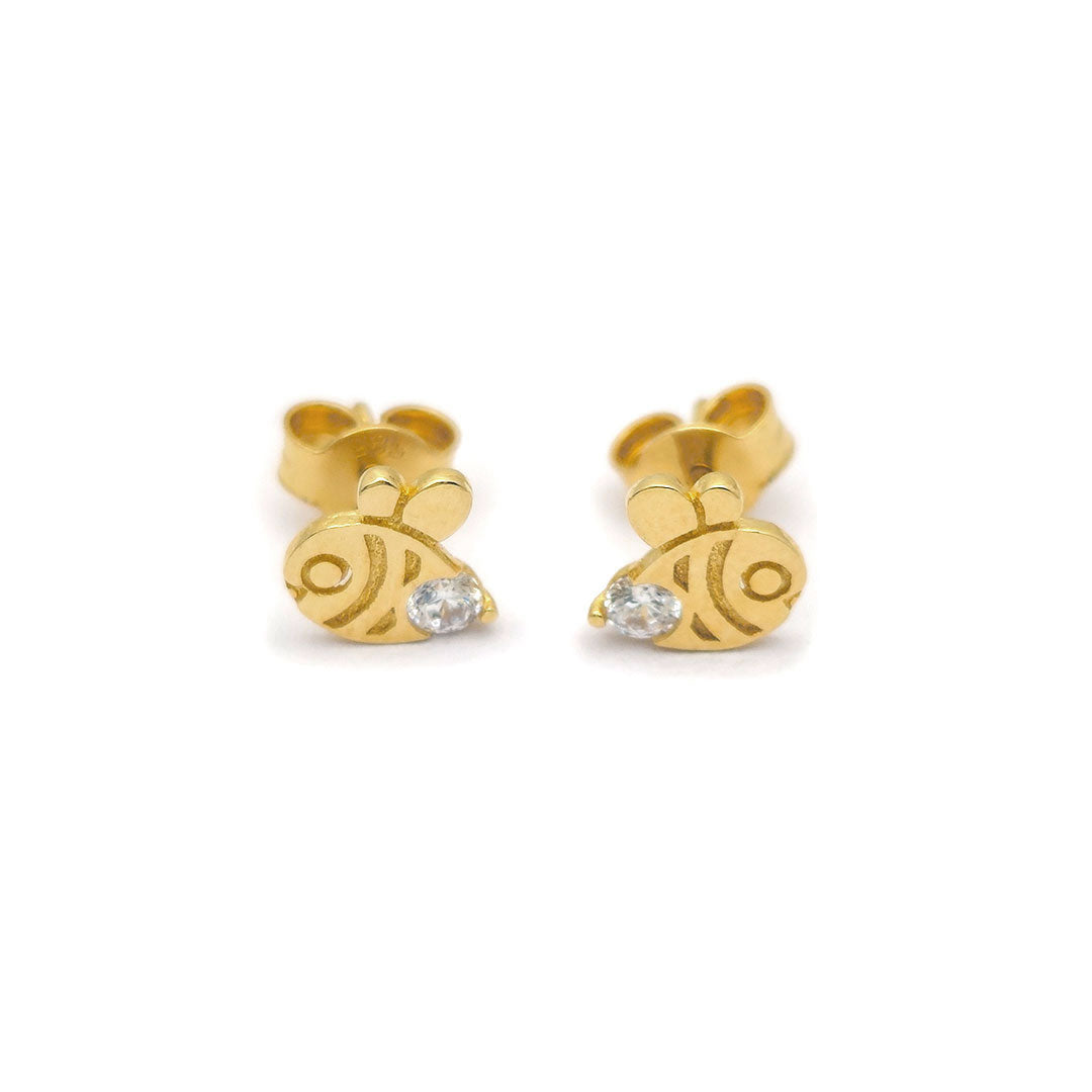 14k CZ Bumble Bee Stud Earrings