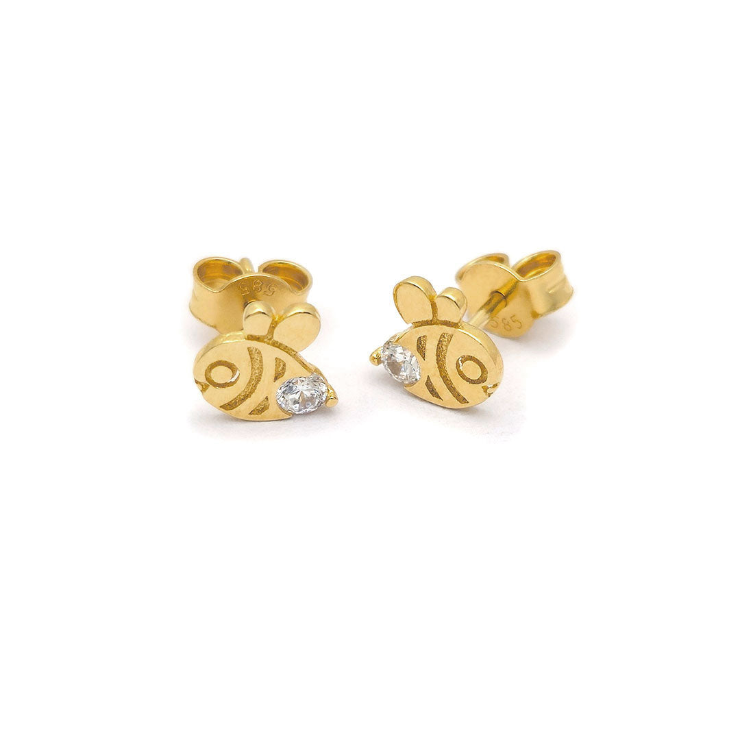 14k CZ Bumble Bee Stud Earrings Side