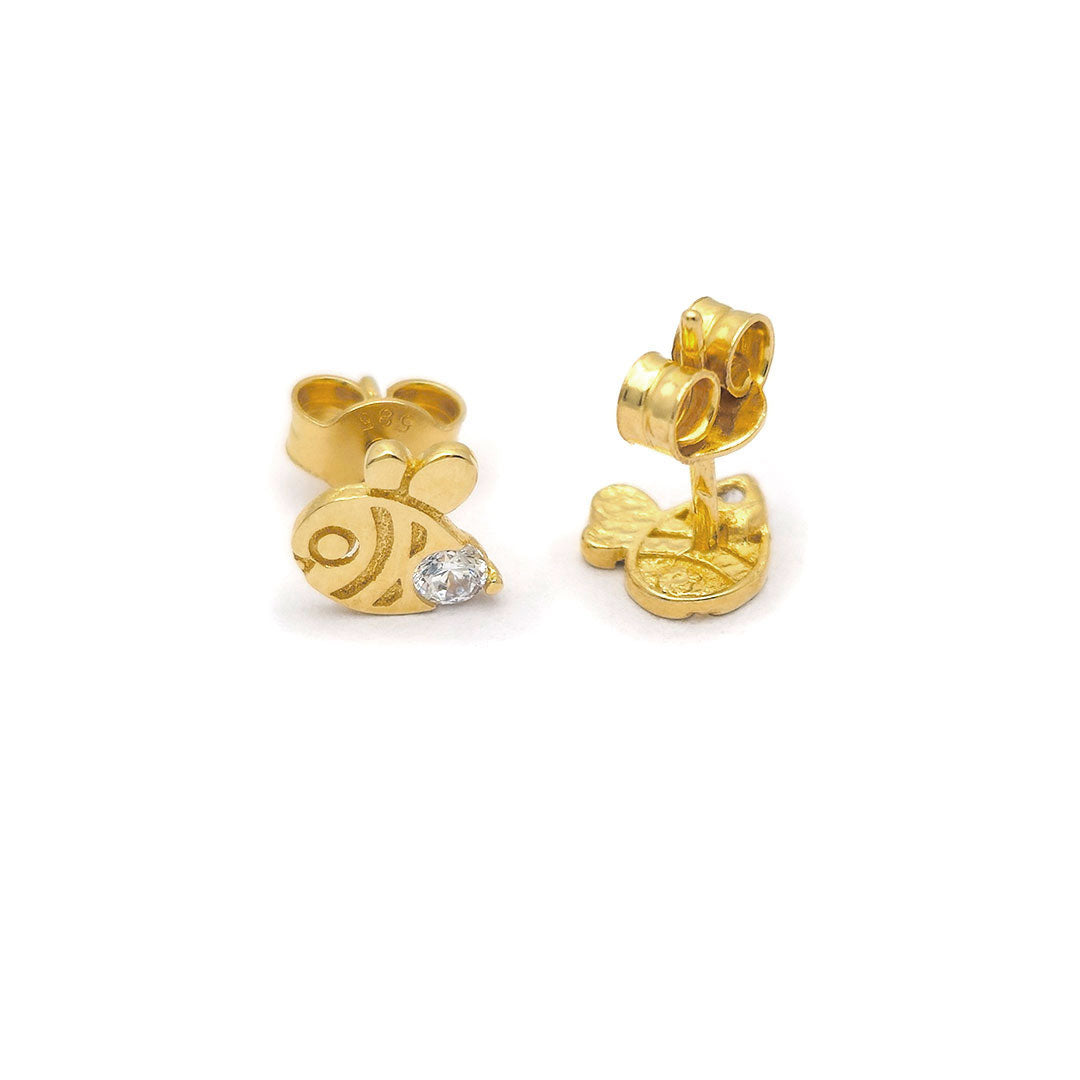 14k CZ Bumble Bee Stud Earrings Back