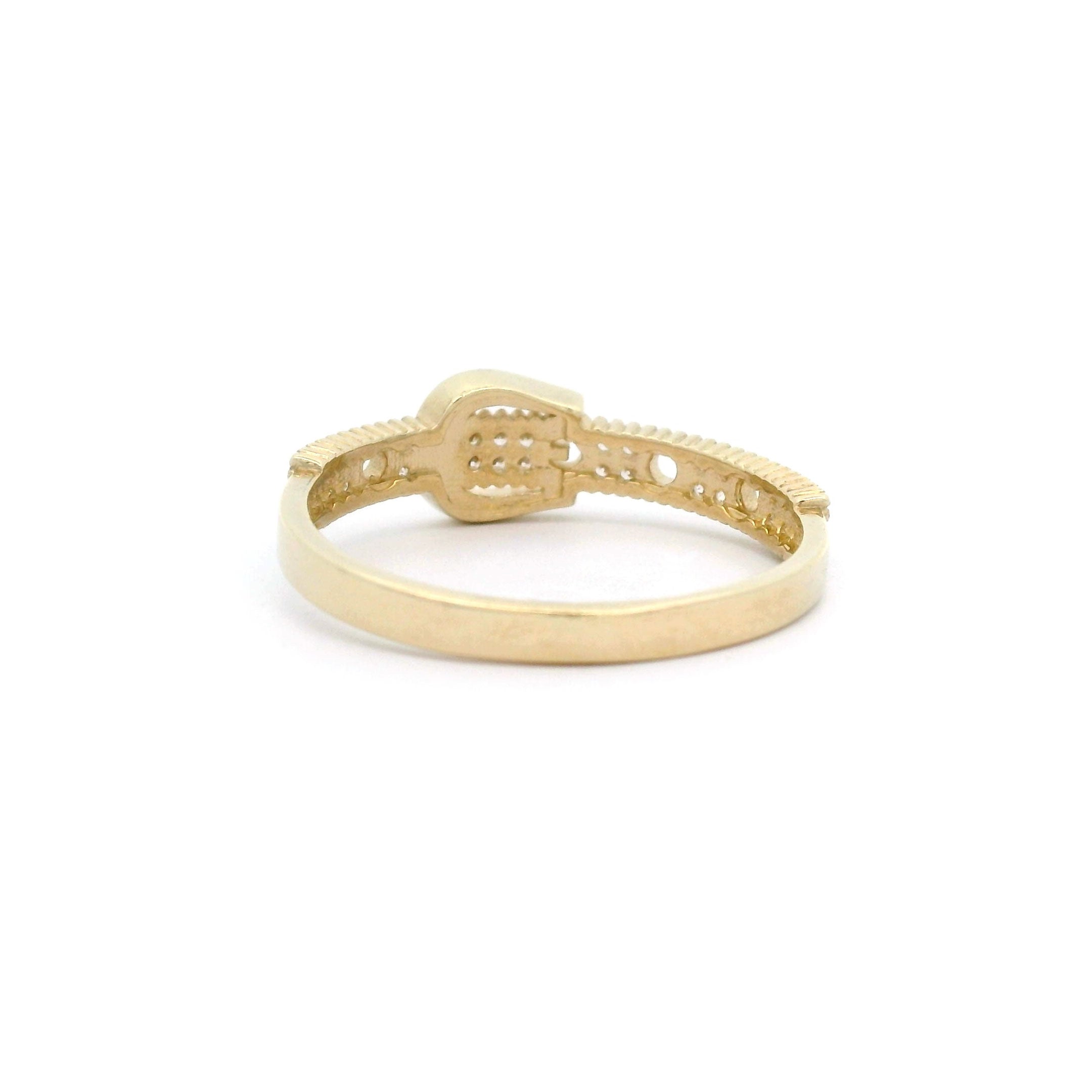 Belt Buckle Ring with Stones in Solid 10k Yellow Gold Back