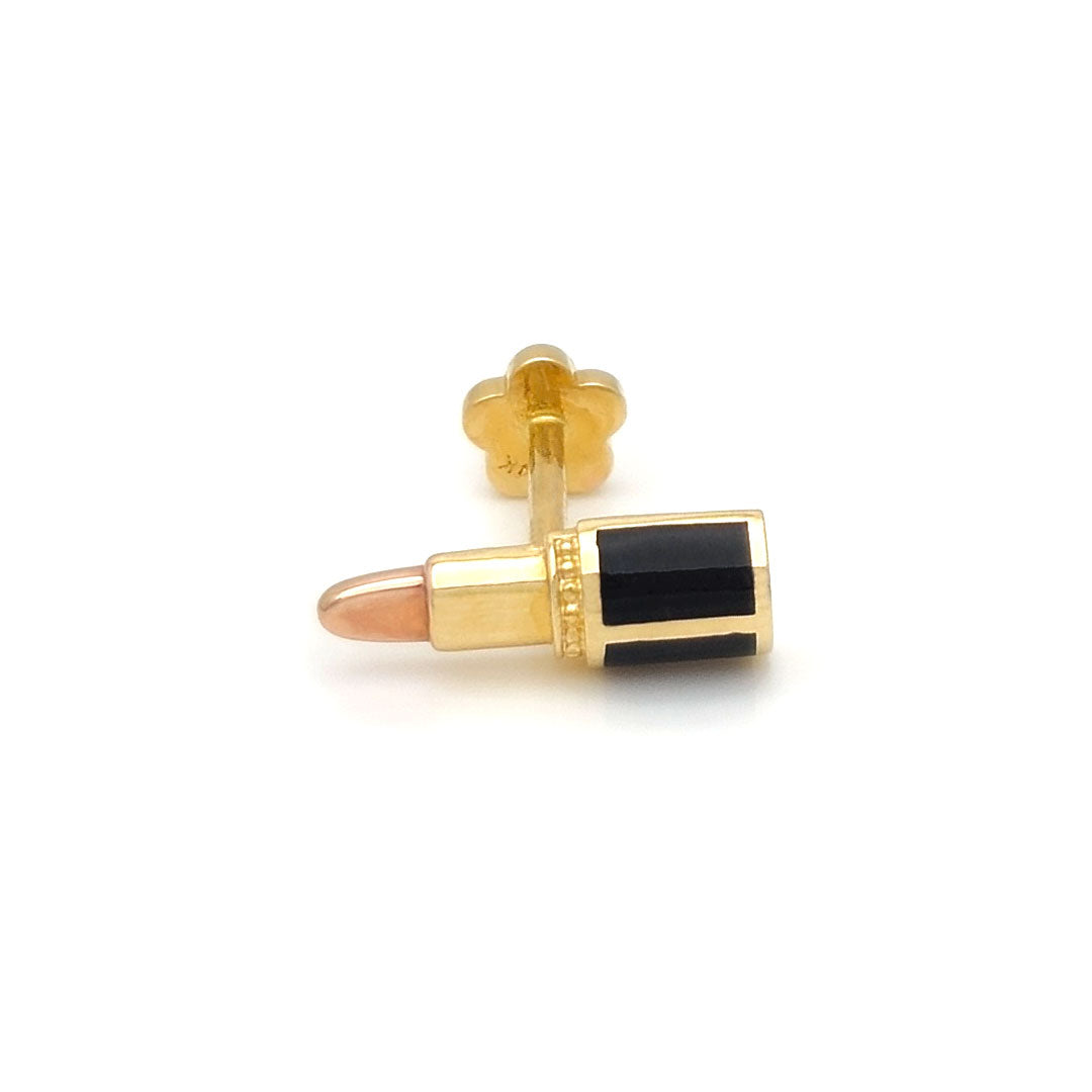 14k Black Enamel Lipstick Rose Gold Tip Internal Threaded Stud