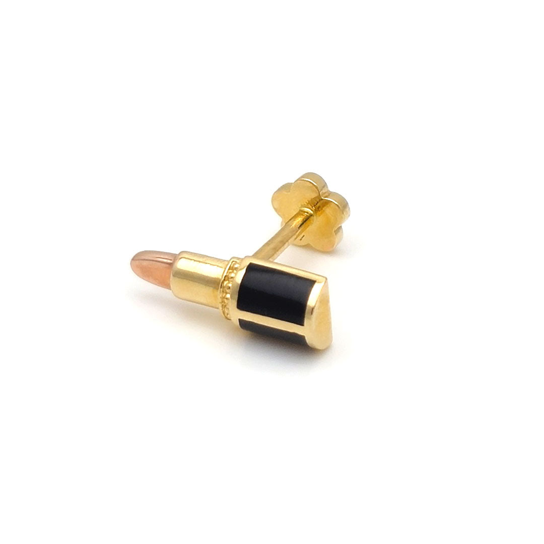 14k Black Enamel Lipstick Rose Gold Tip Internal Threaded Stud