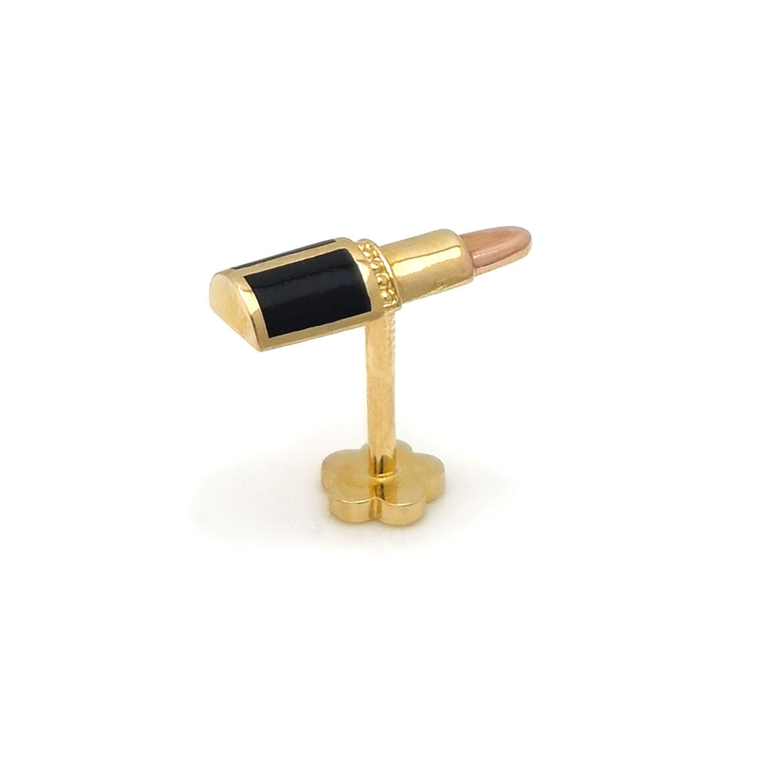 14k Black Enamel Lipstick Rose Gold Tip Internal Threaded Stud