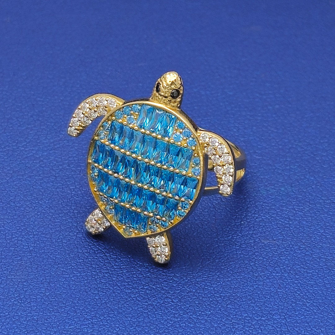 10k CZ Fancy Turtle with Blue Baguette Back Ring