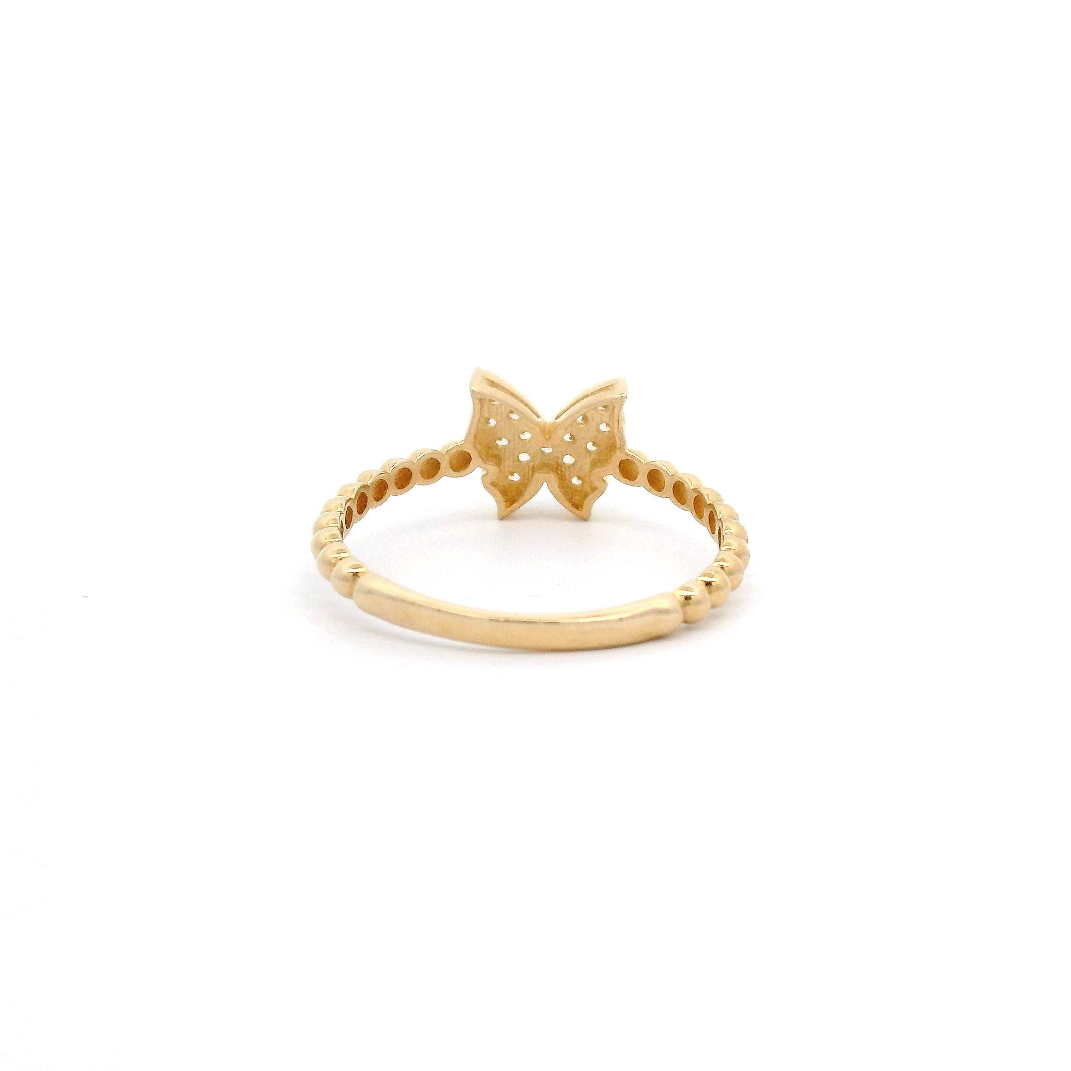 14k CZ Butterfly & Bead Ring back