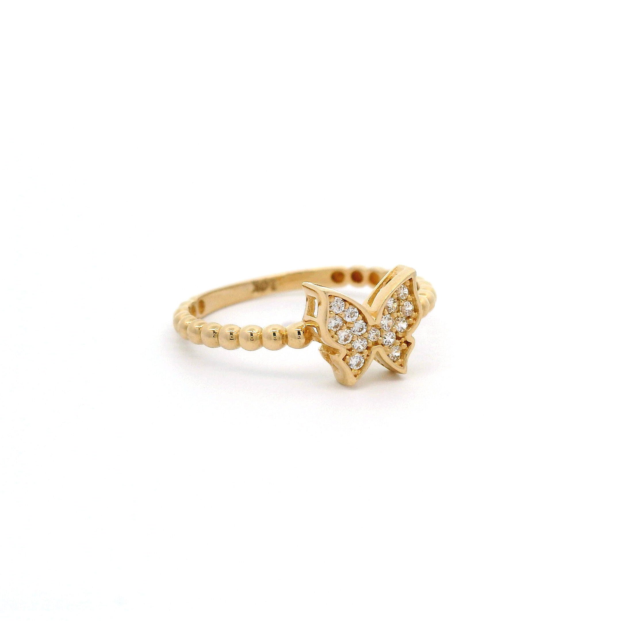 14k CZ Butterfly & Bead Ring right side