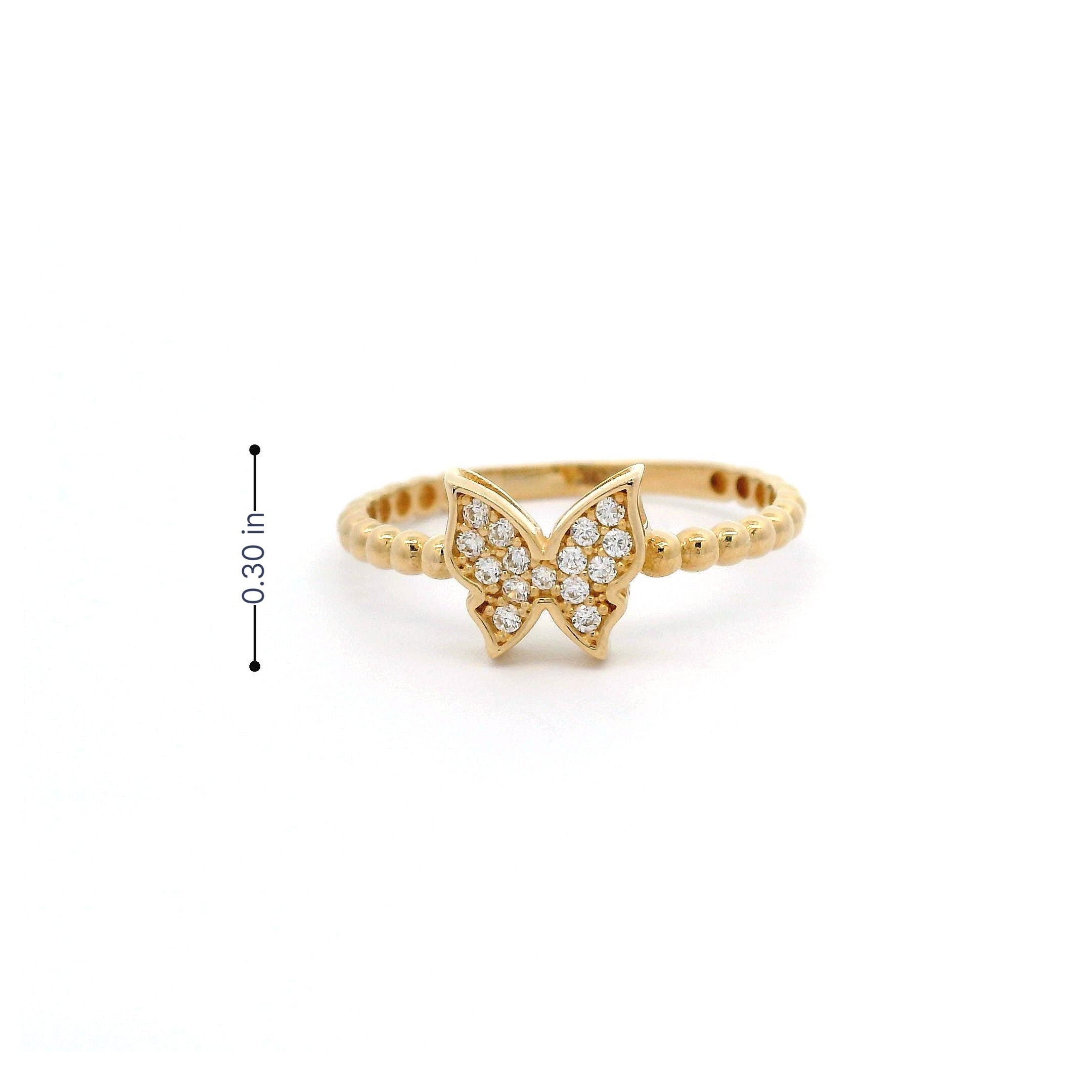 14k CZ Butterfly & Bead Ring size