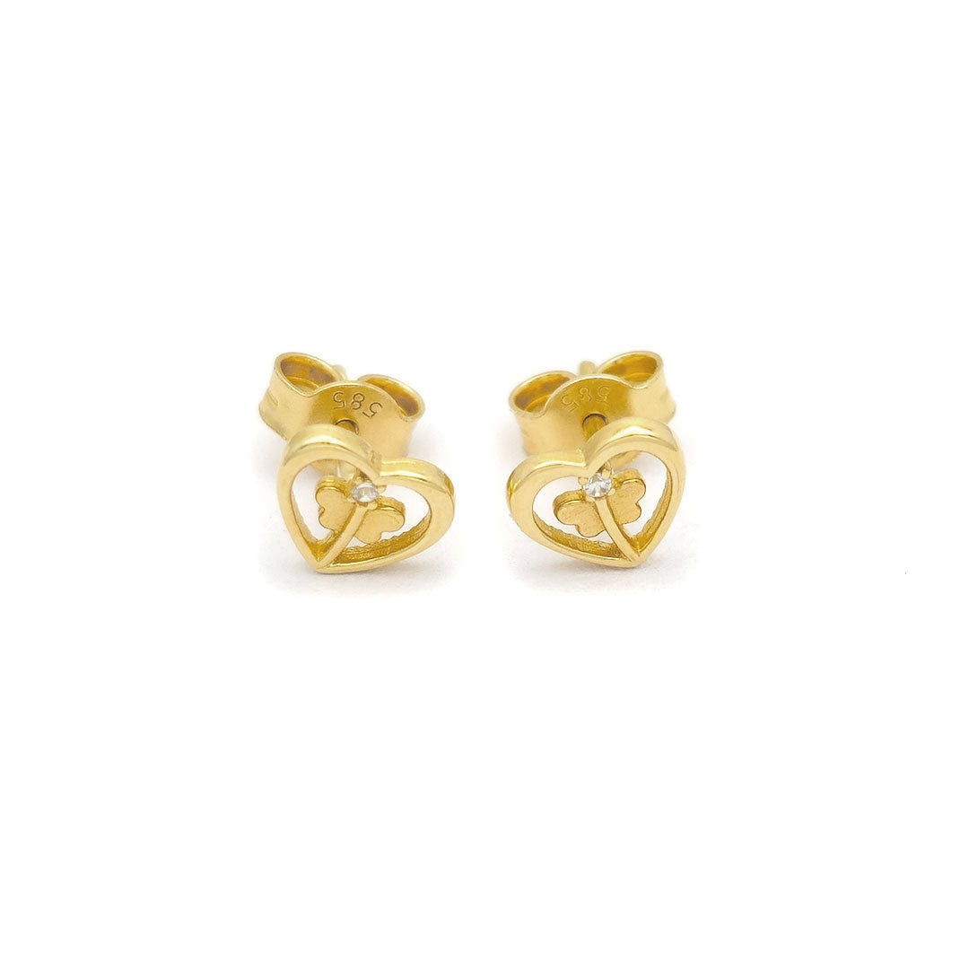 14k CZ Heart & Butterfly Stud Earrings