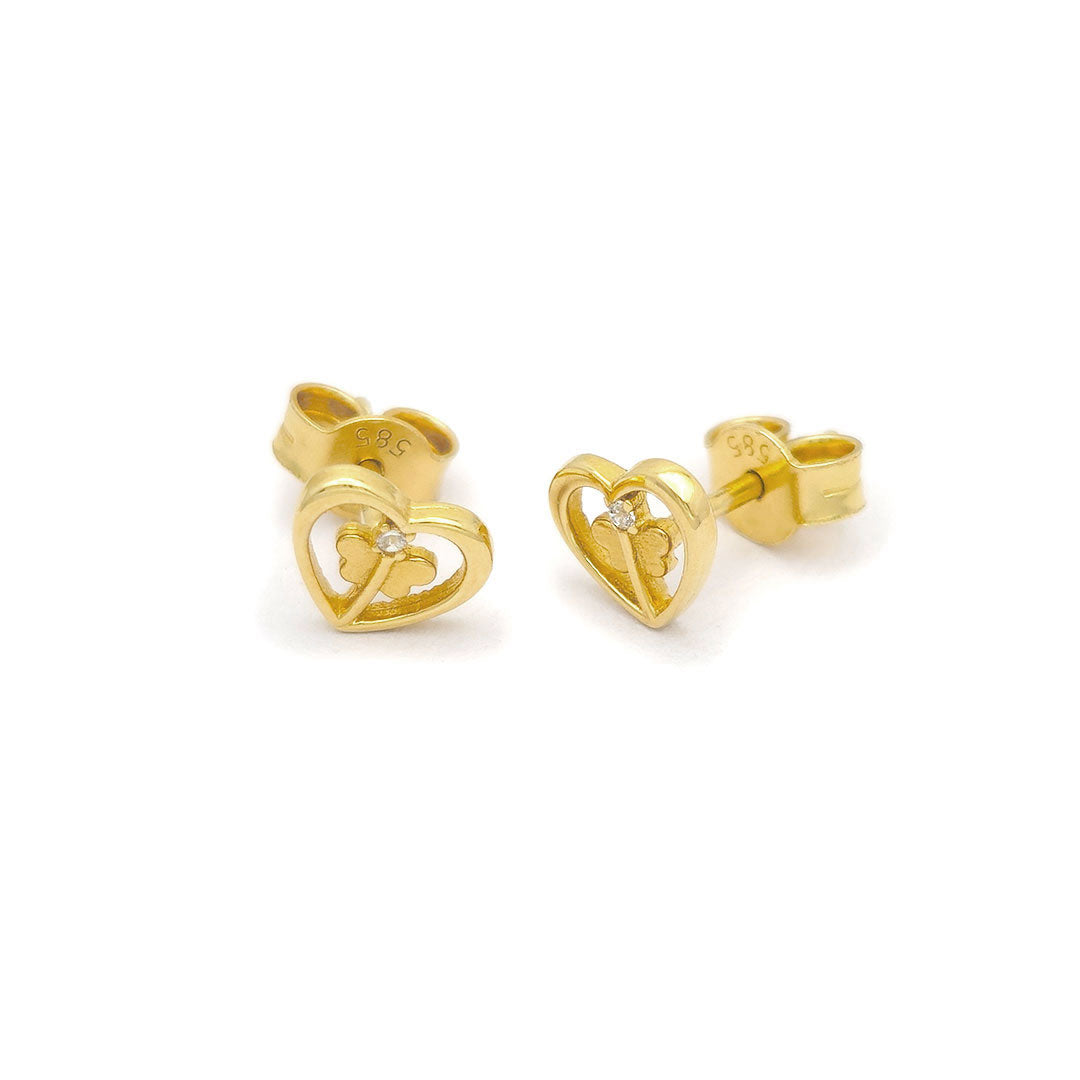 14k CZ Heart & Butterfly Stud Earrings Side